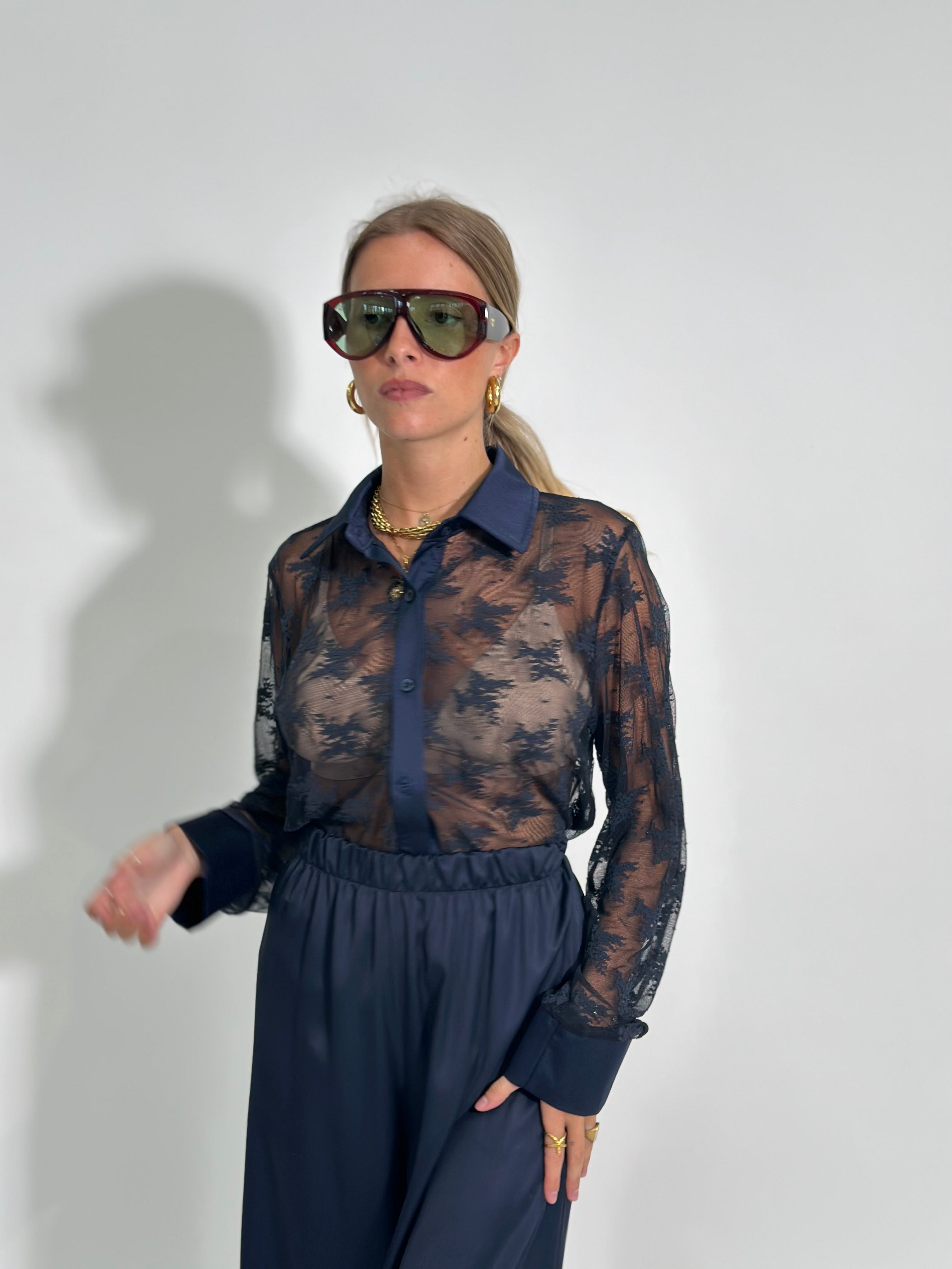Camicia pizzo L3160 BLU
