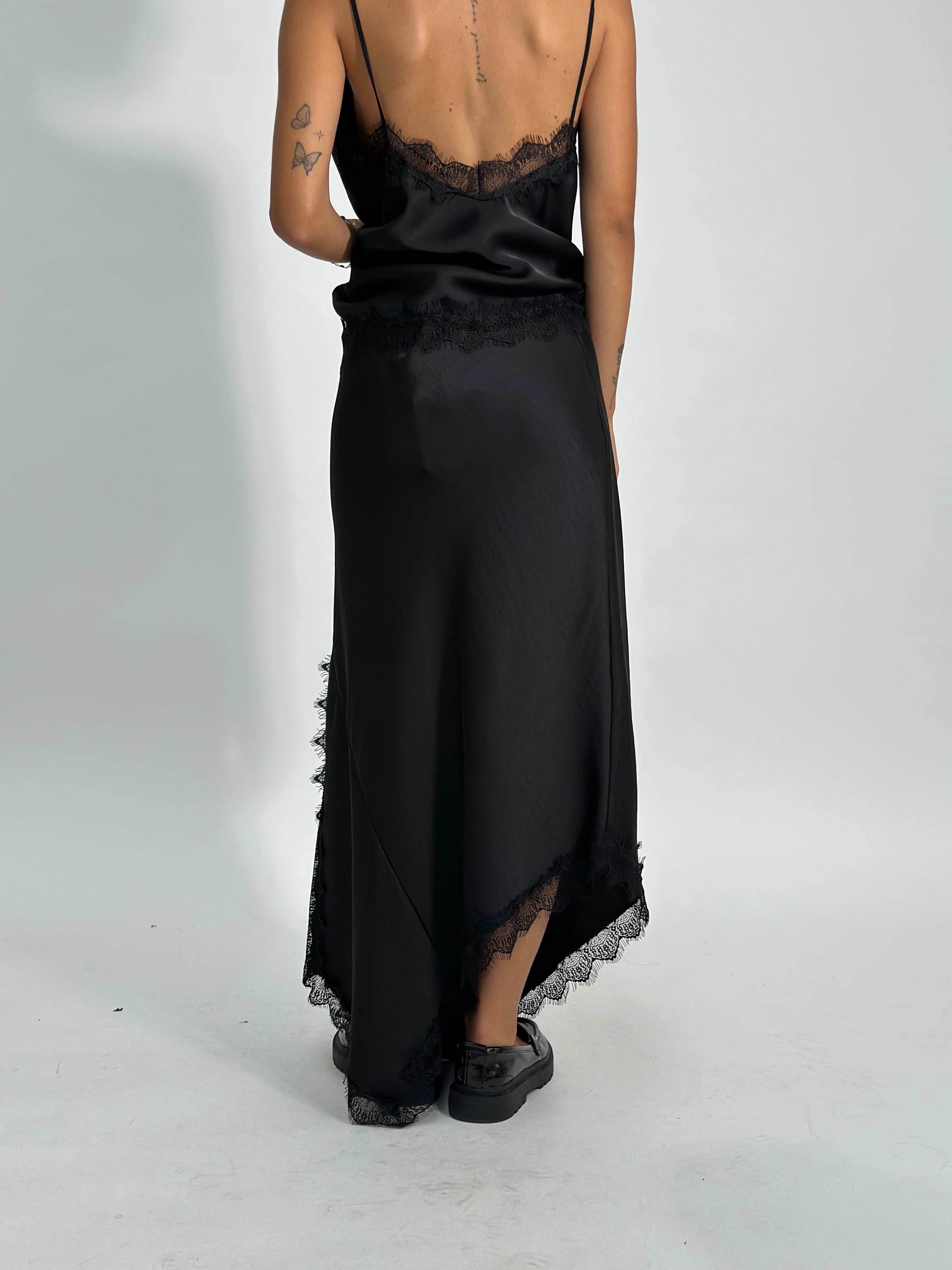 Gonna satin pizzo 19650 NERO