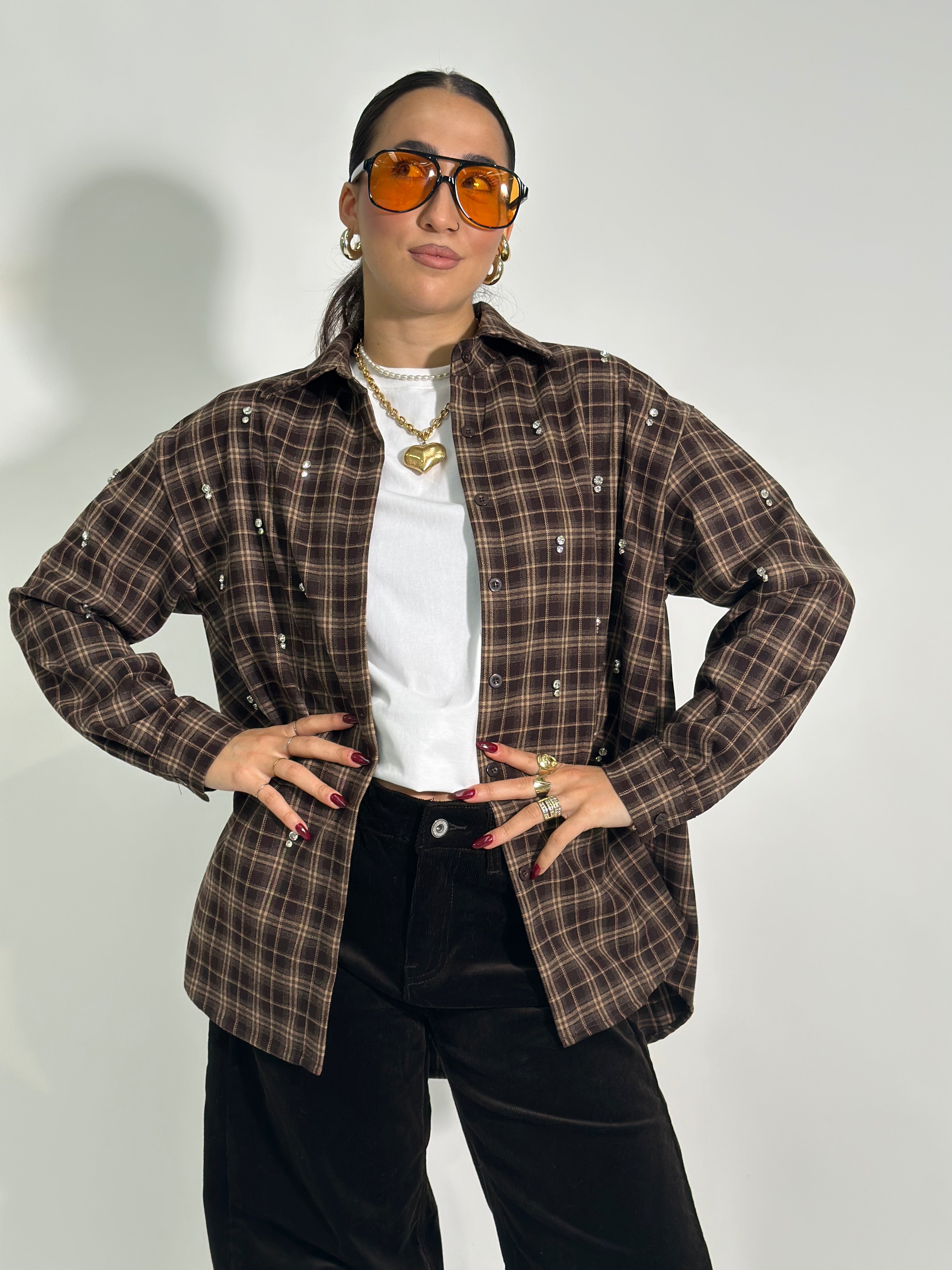Camicia check cristalli 2538 MORO