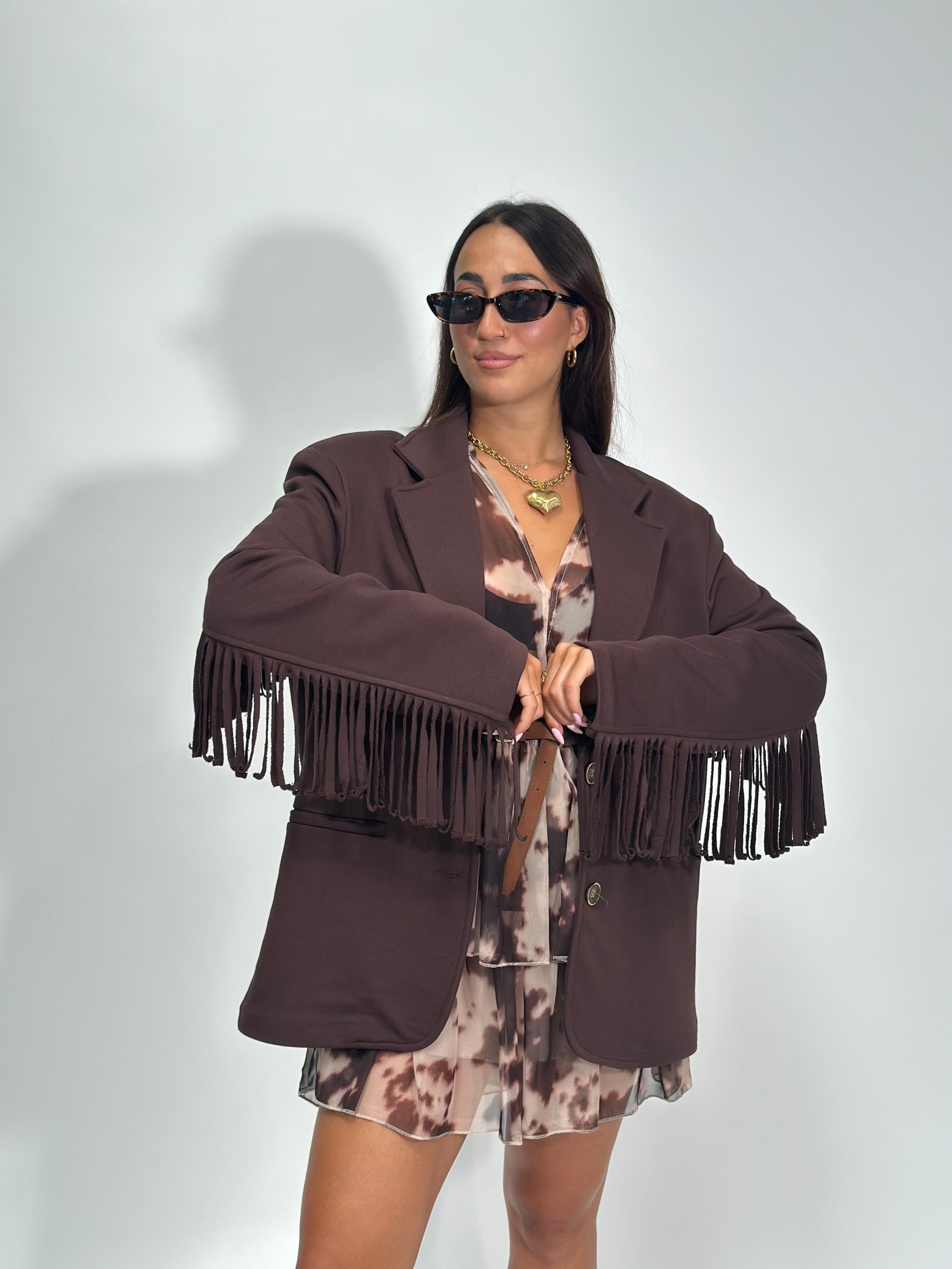 Giacca frange 02841 MARRONE