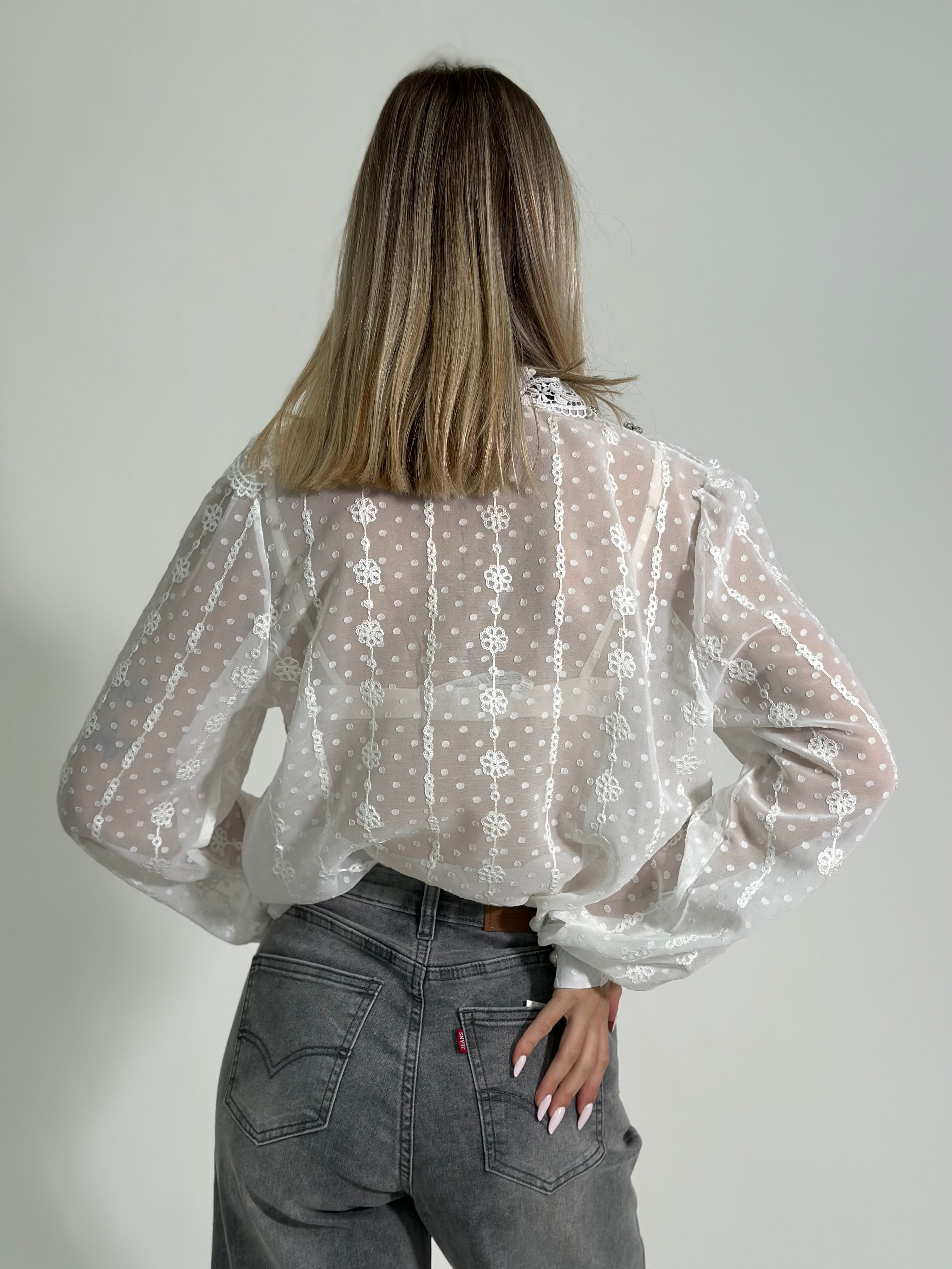 Camicia volant strass 347-1 BIANCO