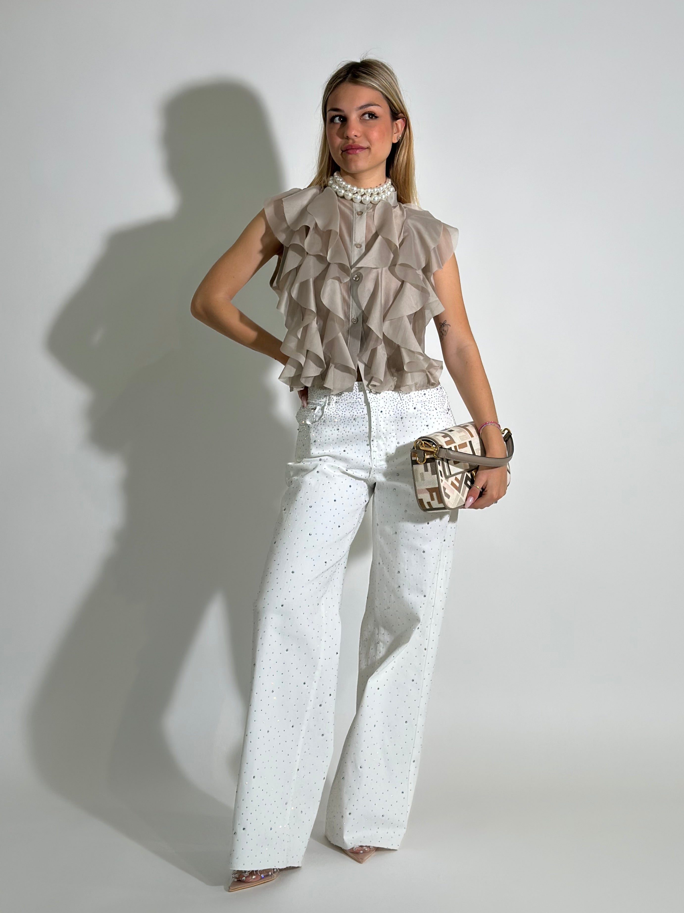 Pantalone micro borchie 21106 BIANCO