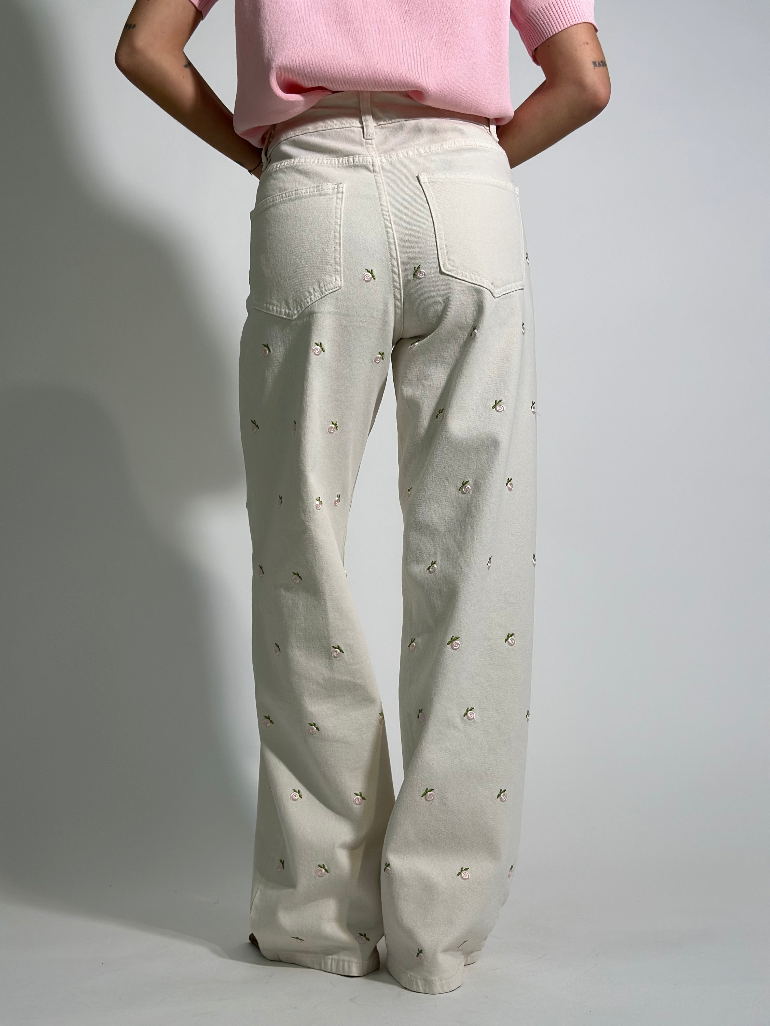 Jeans ricamo rose 5387-38 ECRU'
