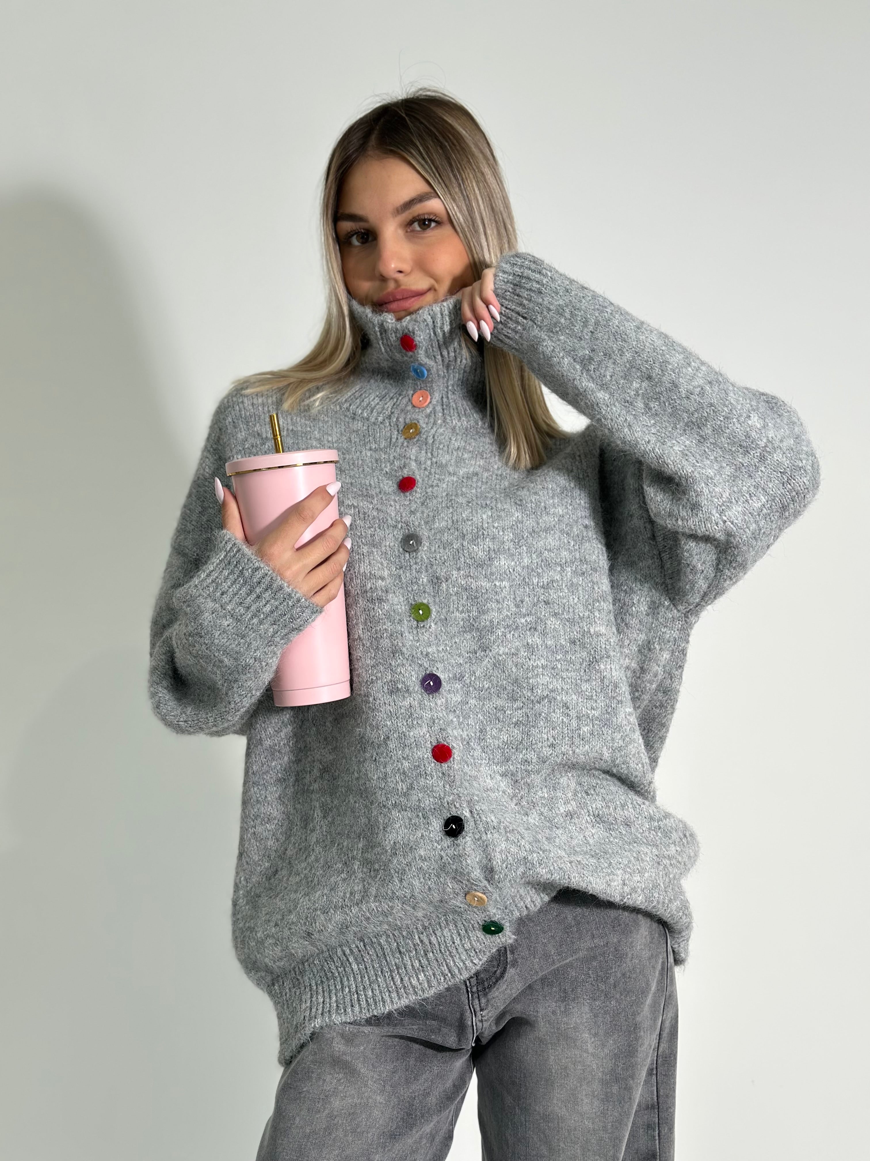 Maglia bottoni color W46790 GRIGIO