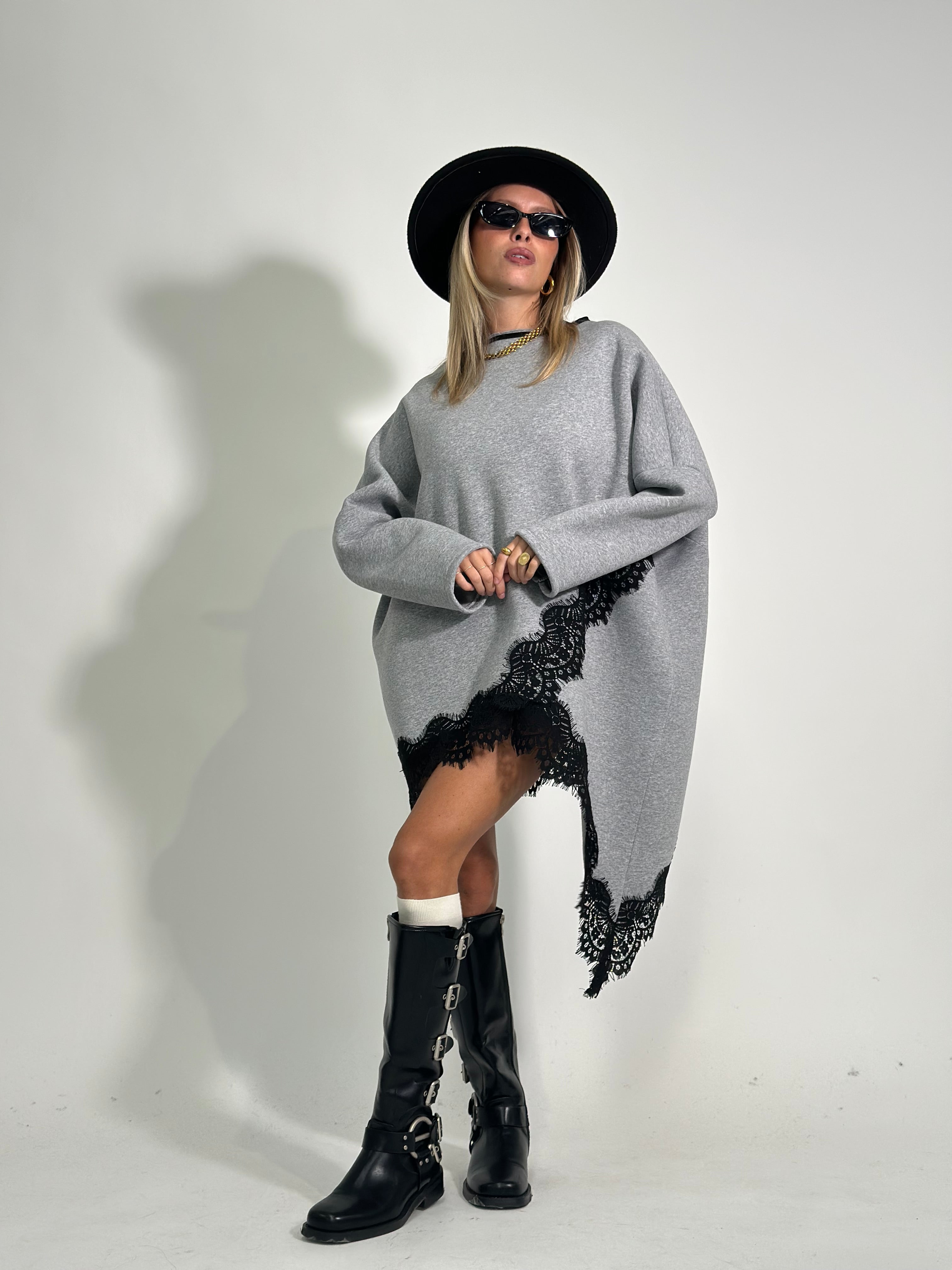 Felpa asimmetrica pizzo 80292