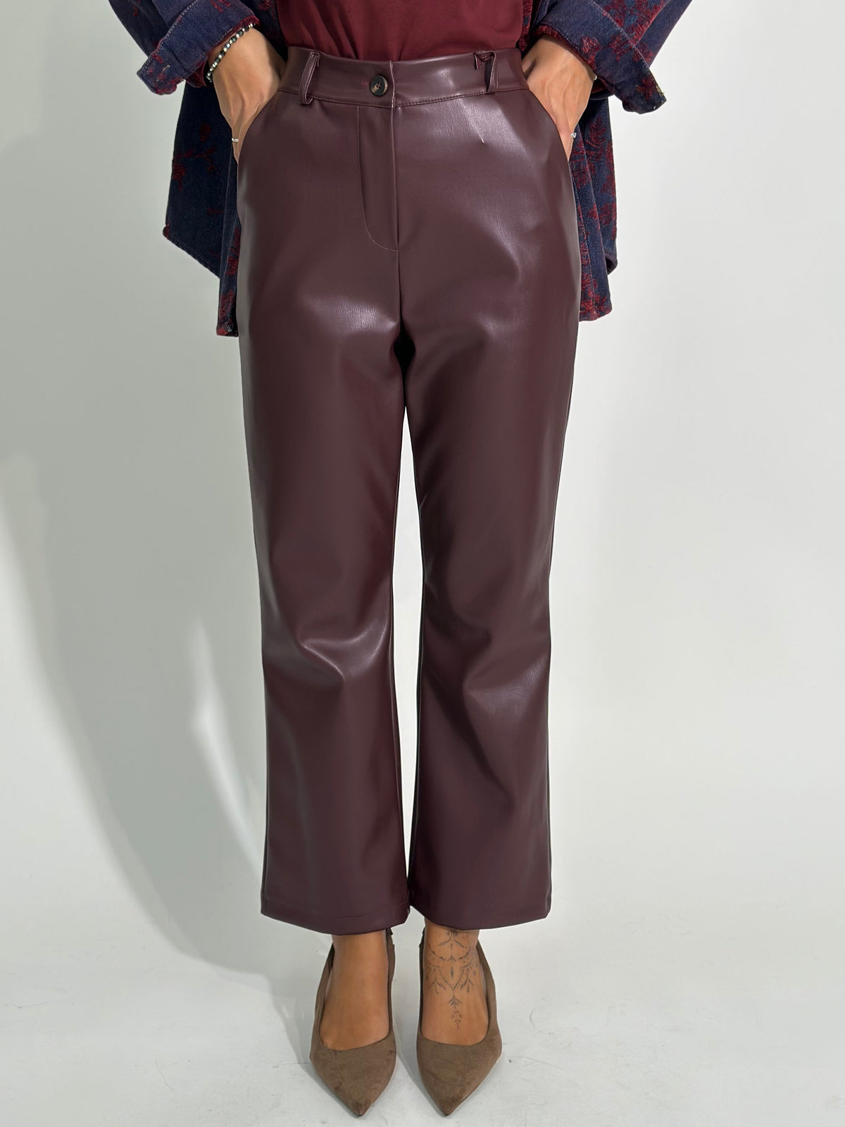 Pantalone ecopelle 7287 BORDO'