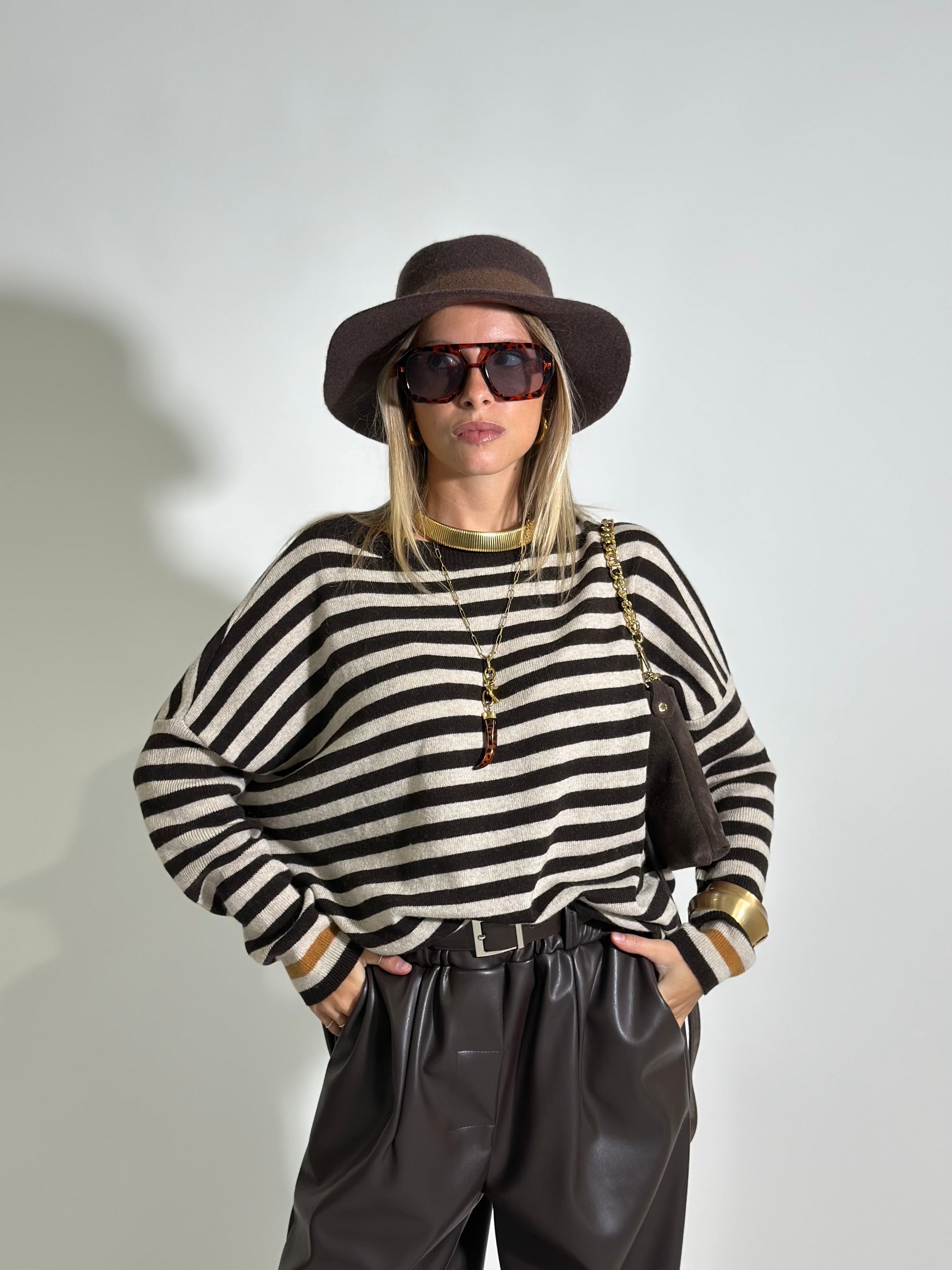 Maglia cashmere blend riga 10225 MORO