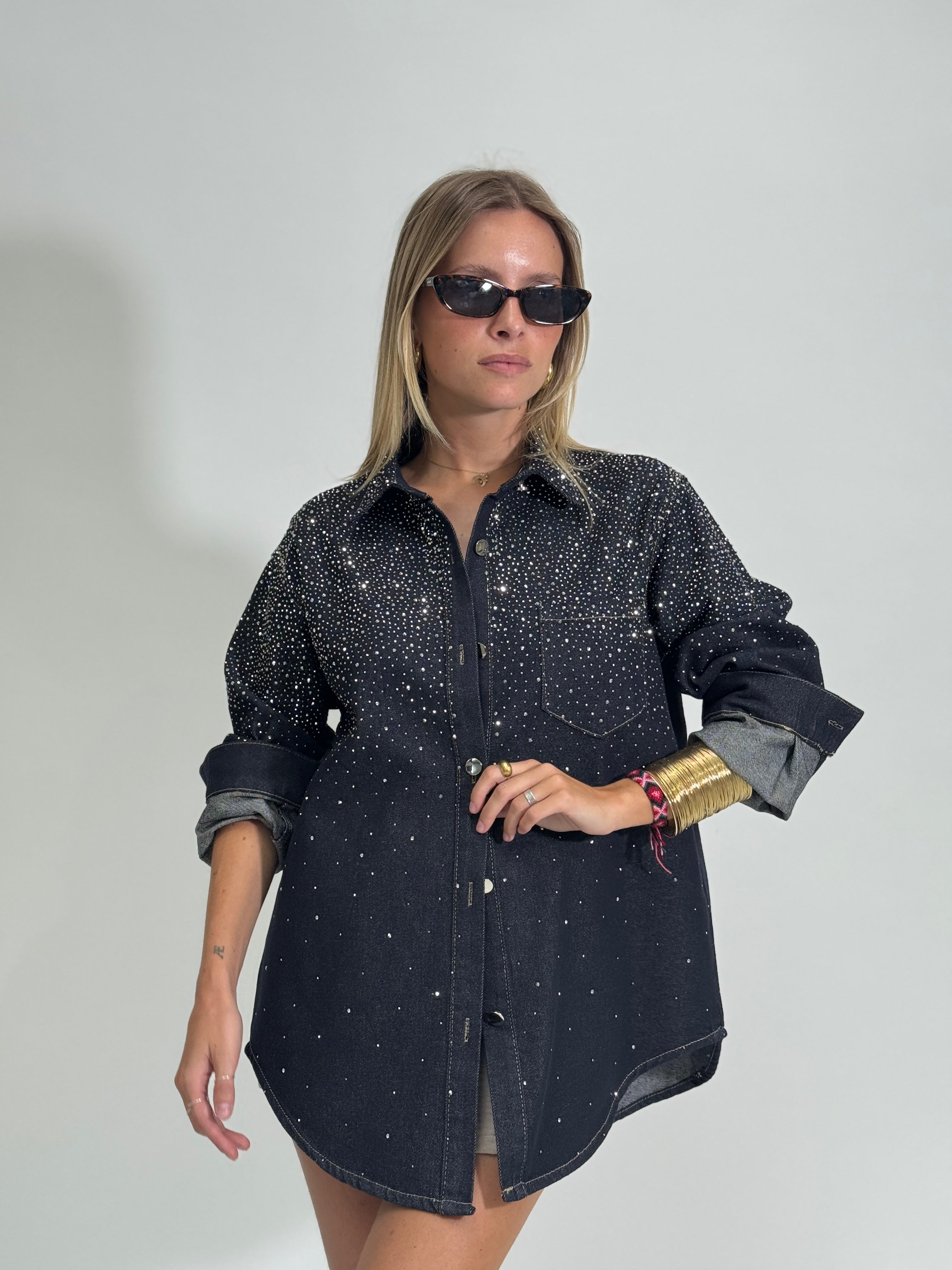 Giacca denim micro strass 2502