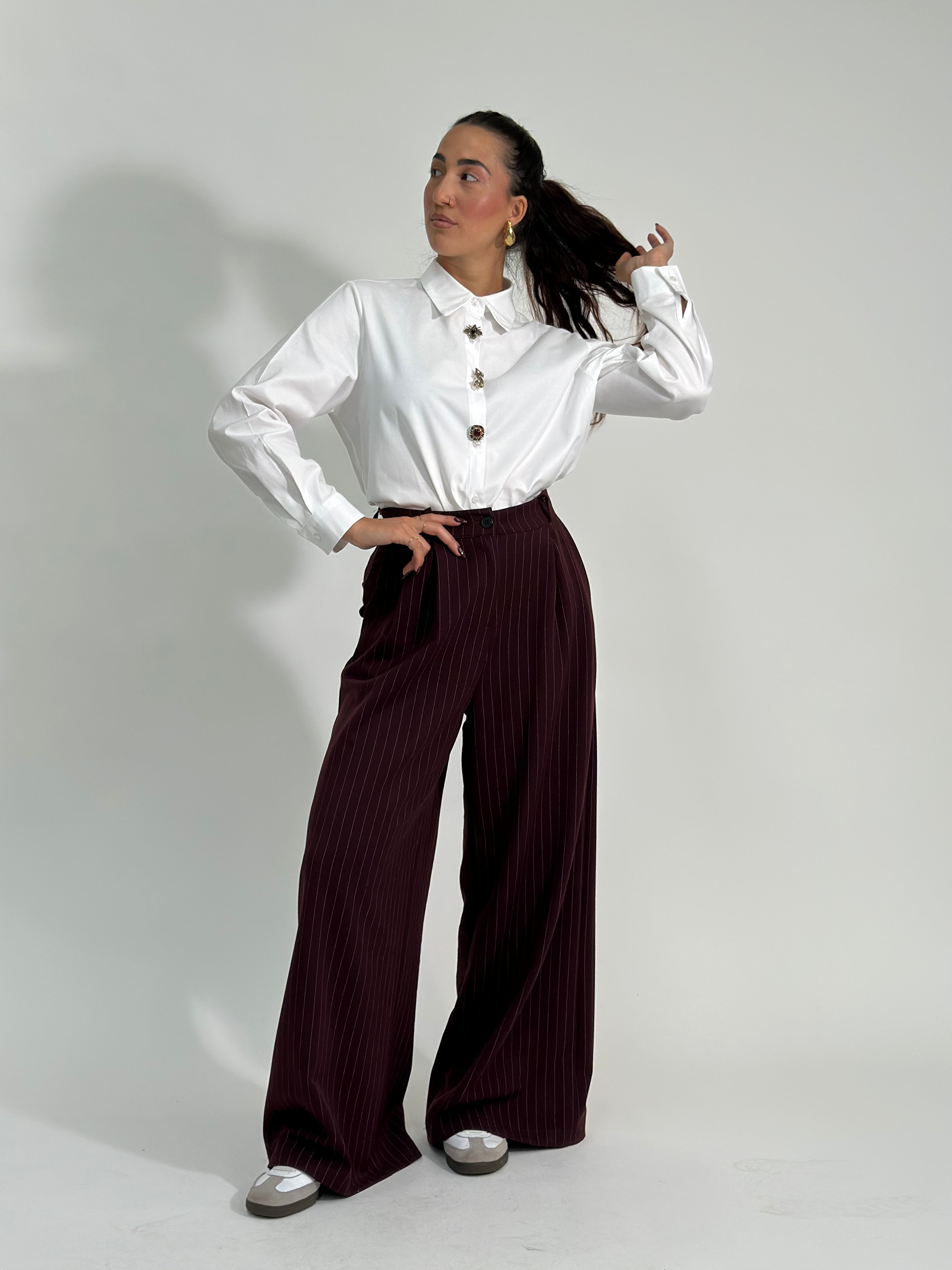 Pantalone gessato 7158 BURGUNDY