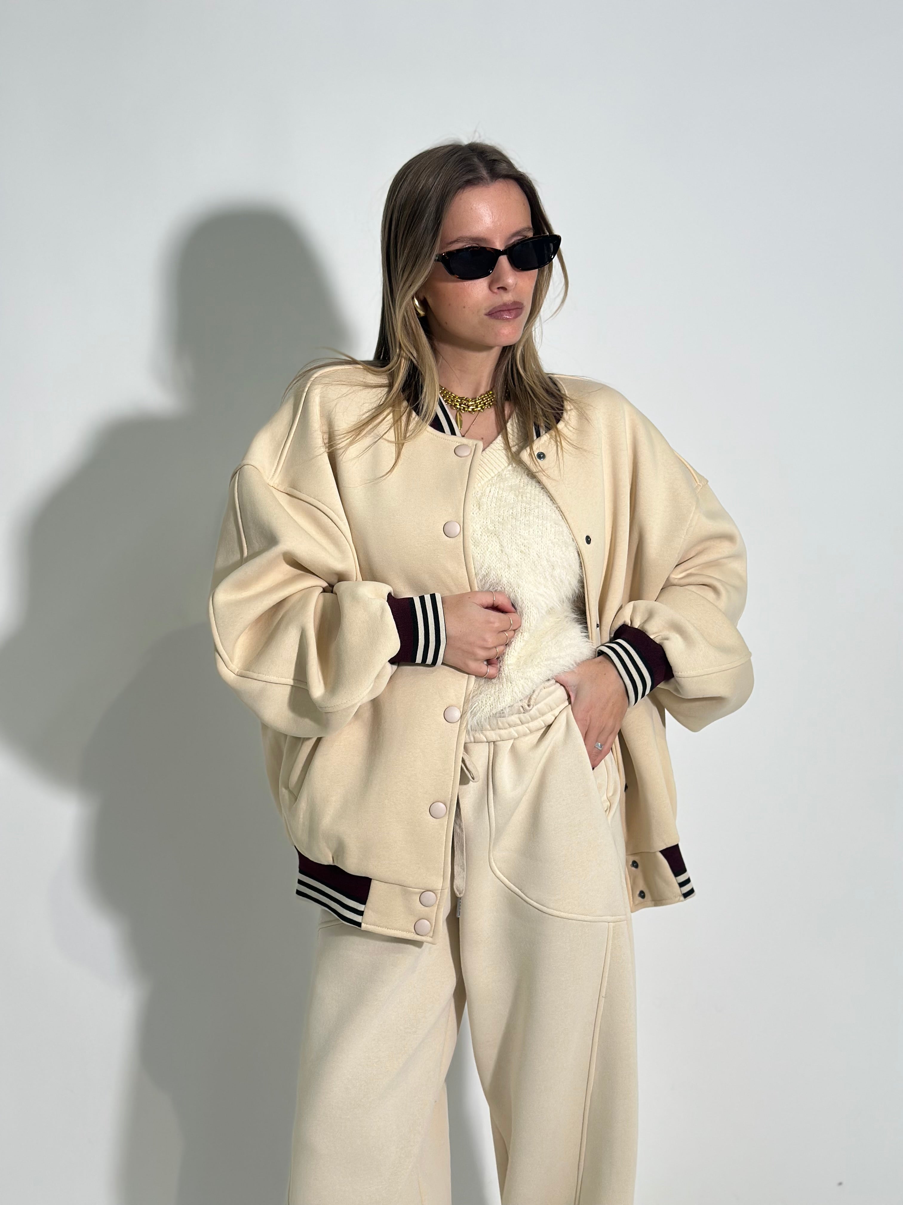 Giacca bomber felpata 3843 PANNA