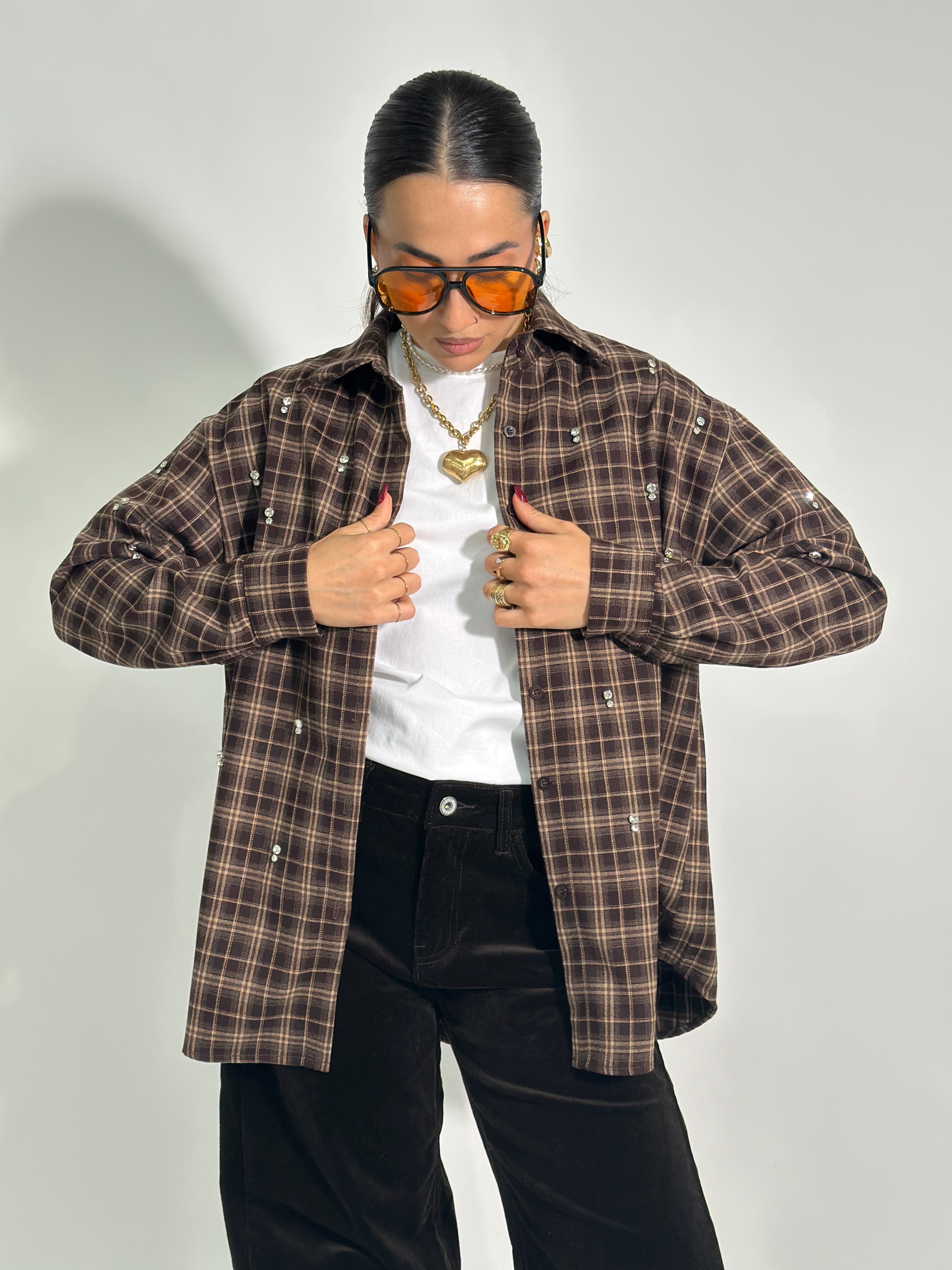 Camicia check cristalli 2538 MORO