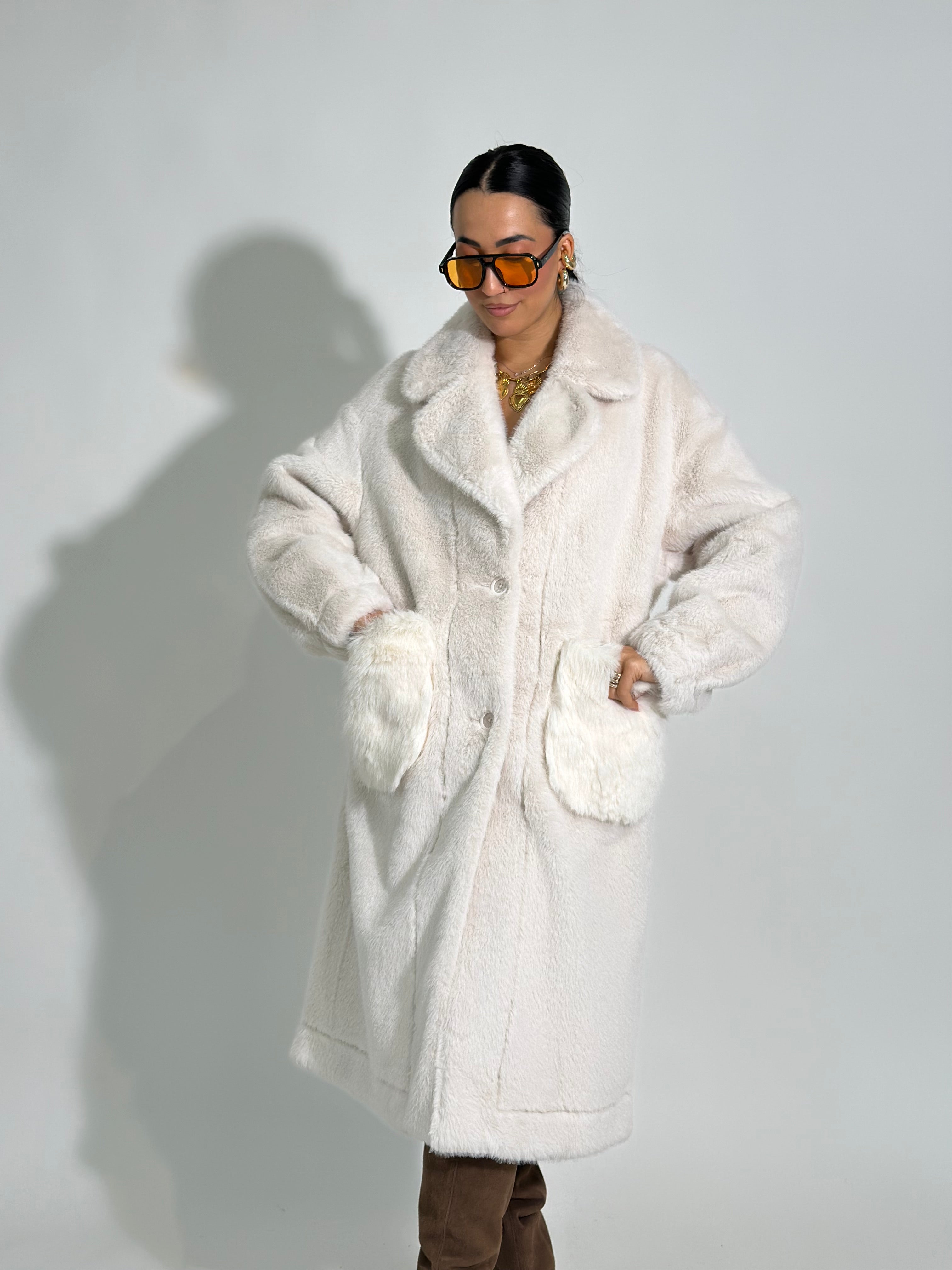 Cappotto double pelliccia TR8556 BIANCO
