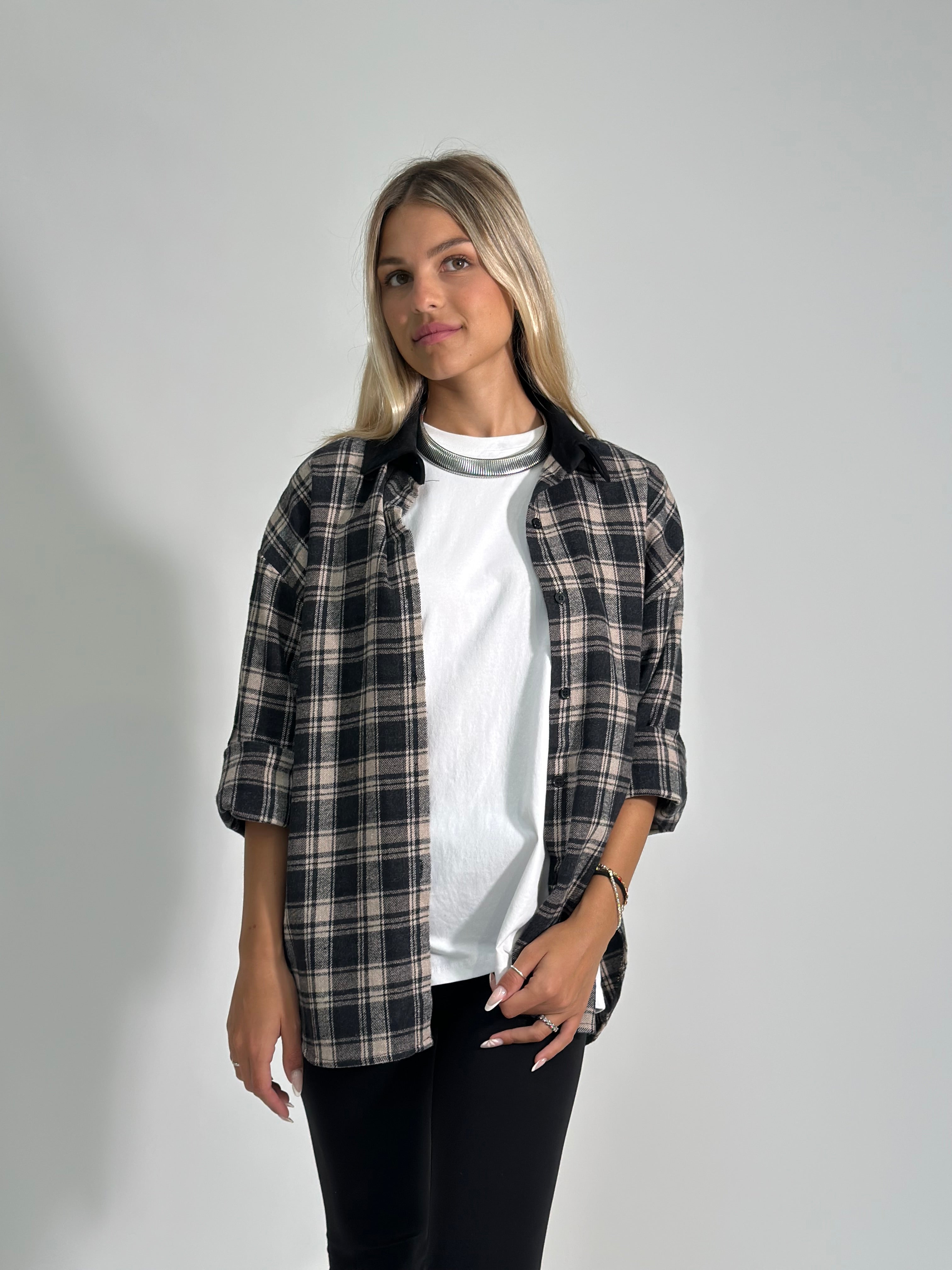 Camicia madras bicolore 51775 NERO