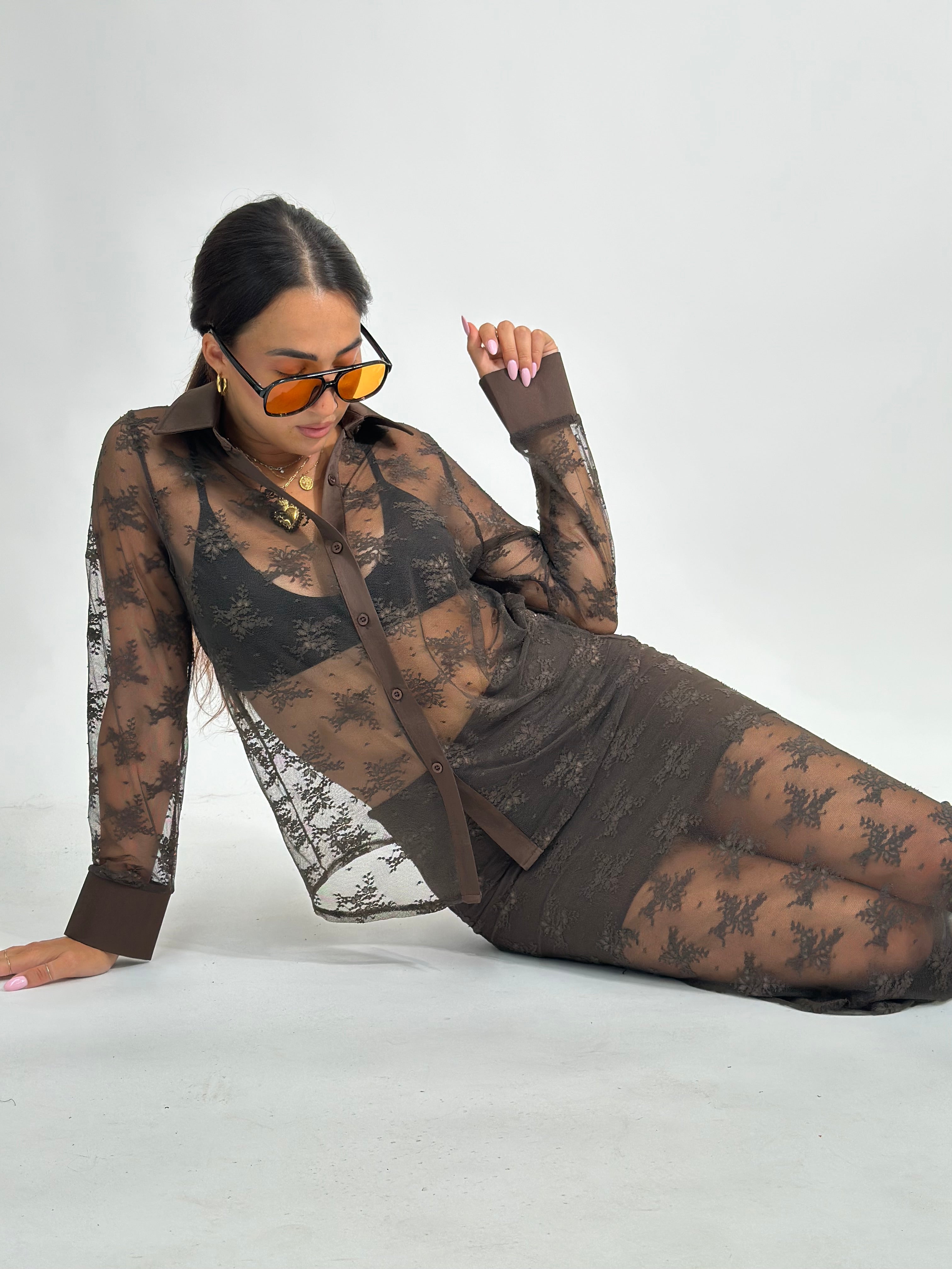 Gonna pizzo L5087 MARRONE