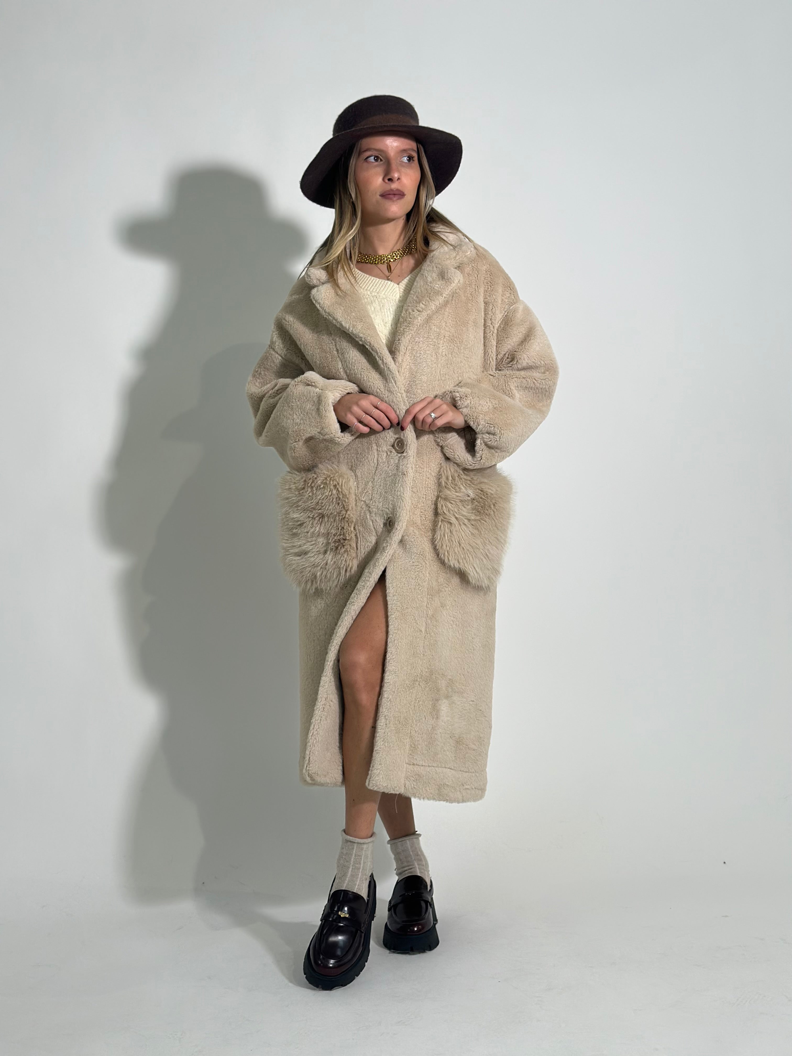 Cappotto fluffy 23028 BEIGE