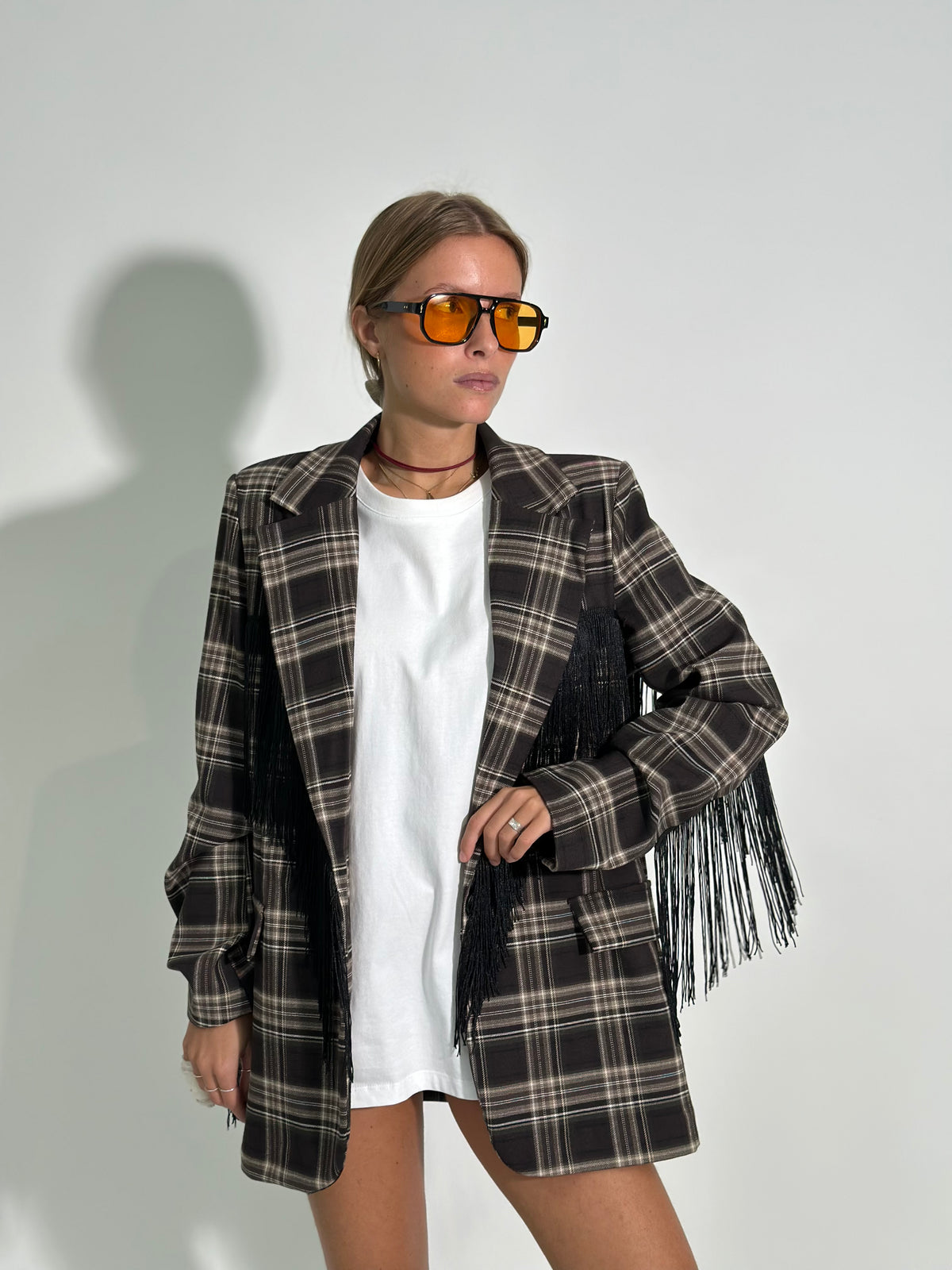 Giacca check frange 29079