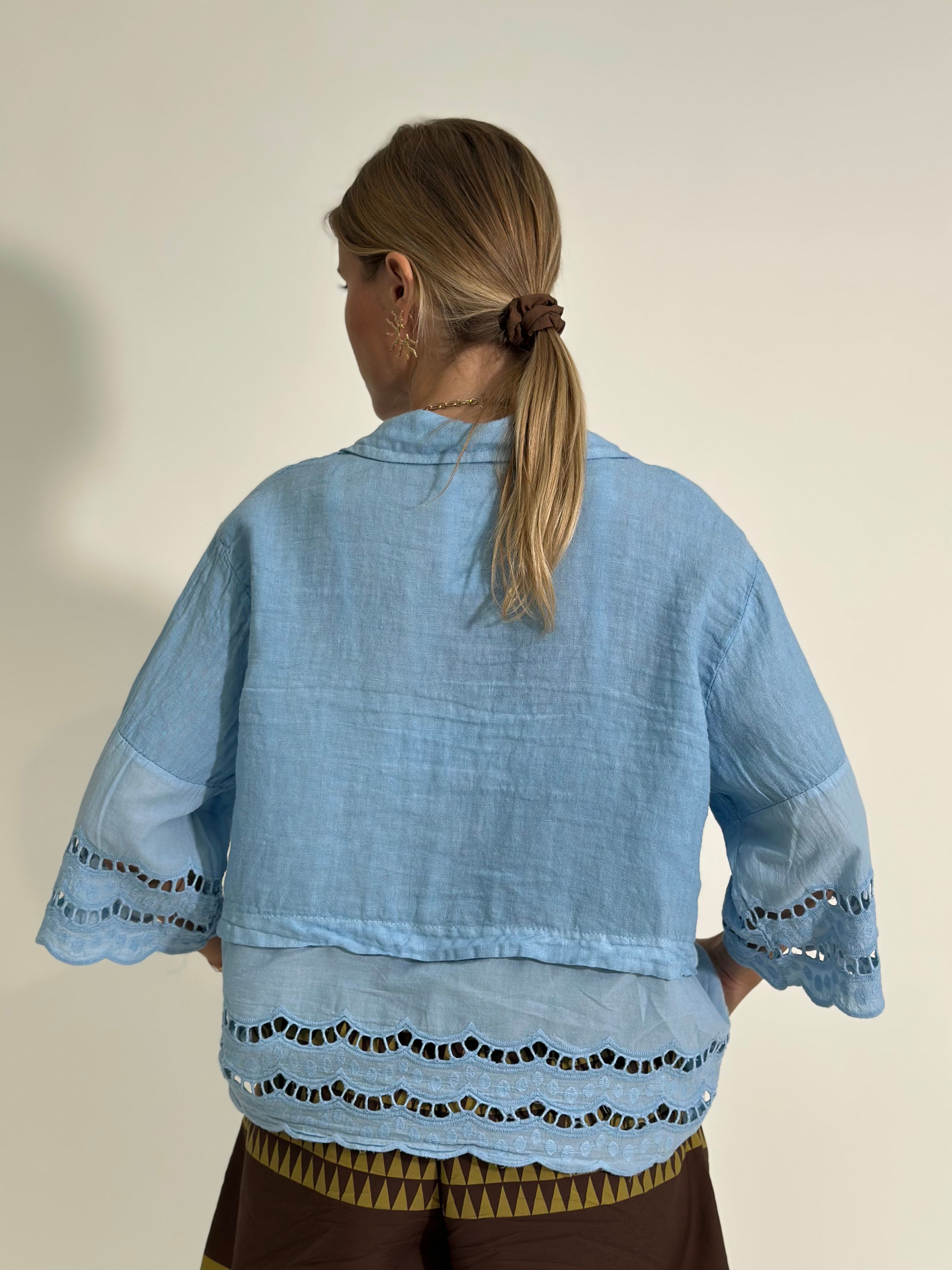 Camicia lino + sangallo 1788 AZZURRO