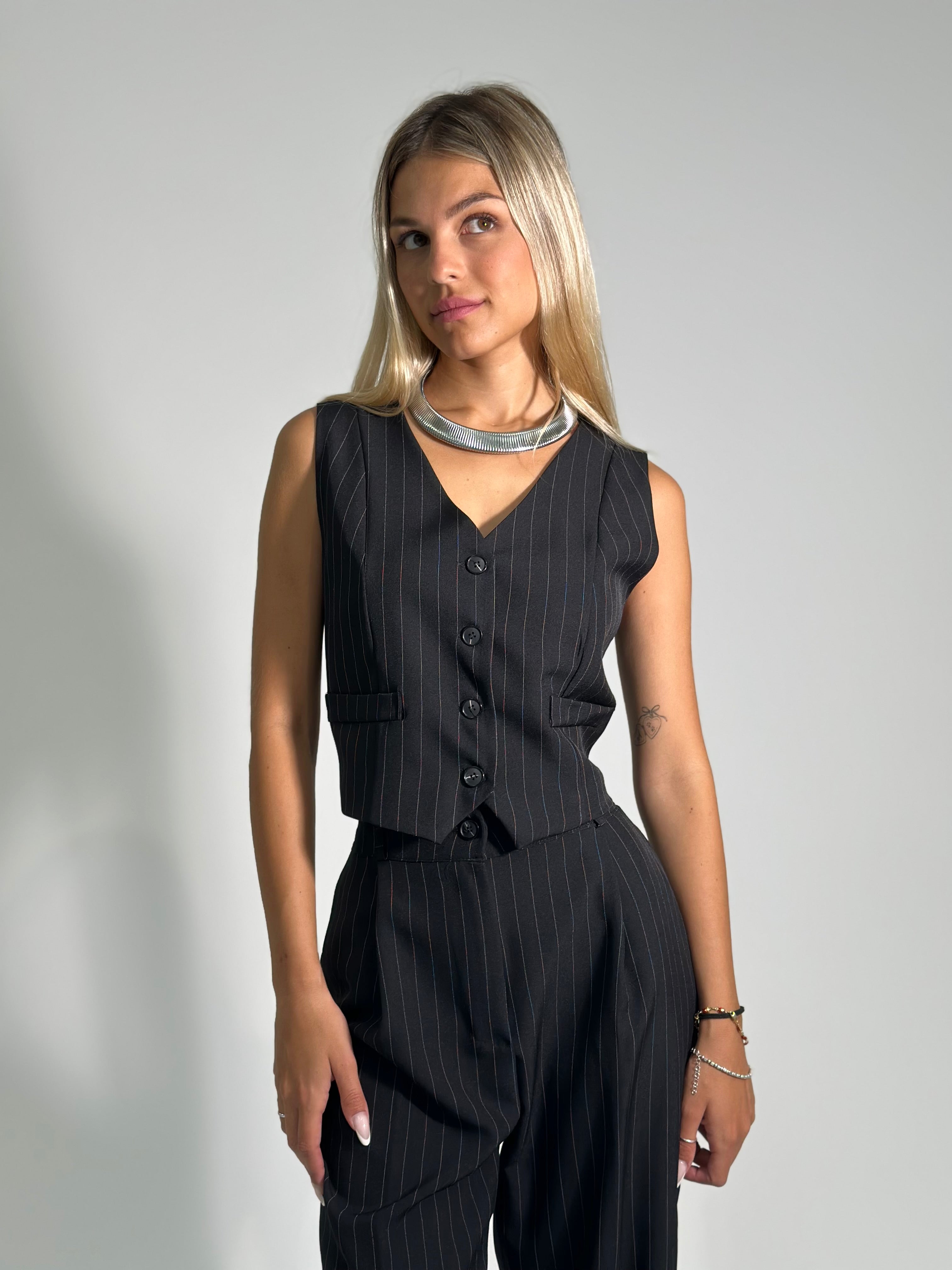 Completo gilet gessato 35755 NERO