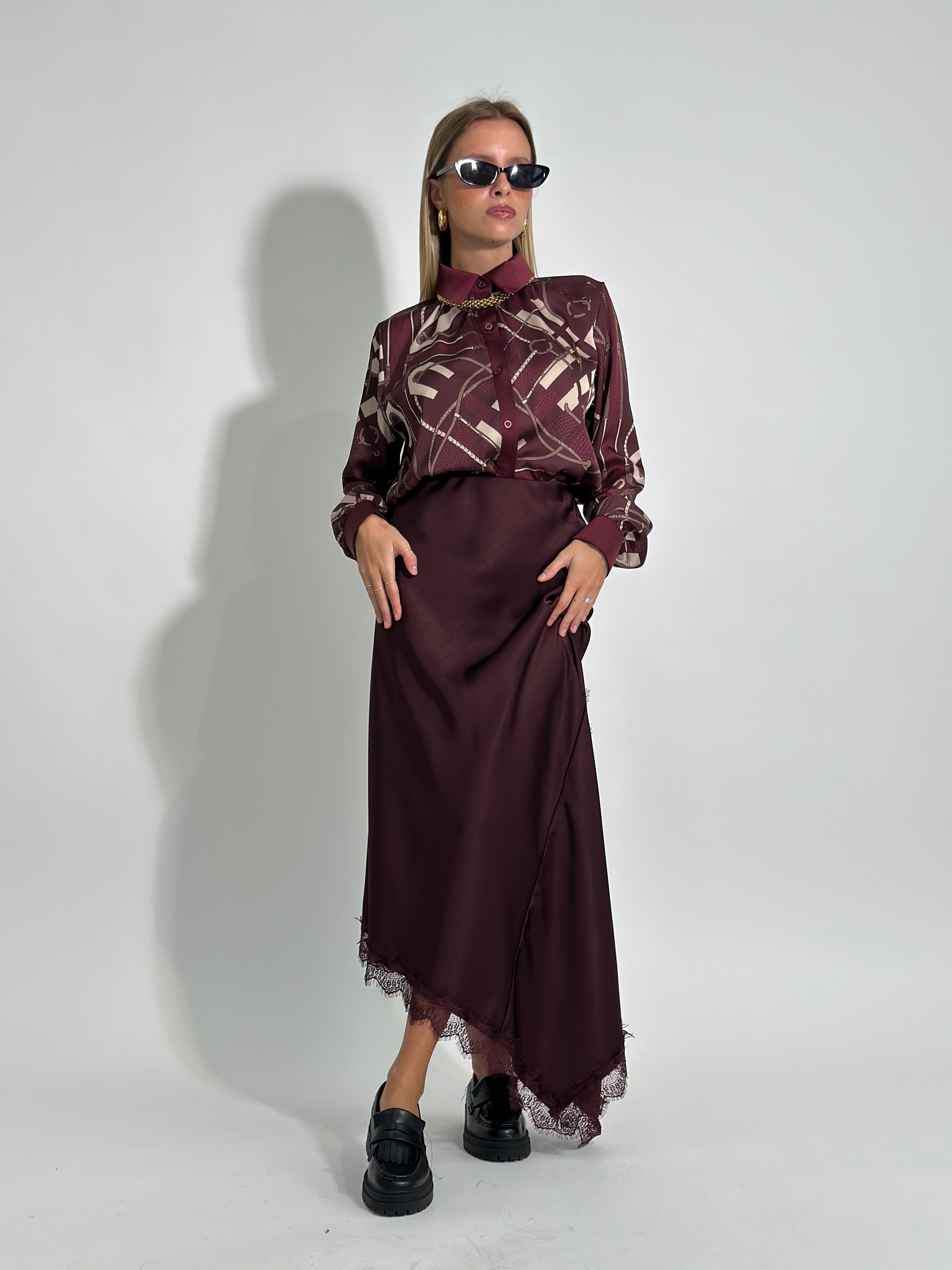 Gonna satin pizzo 19650 BURGUNDY