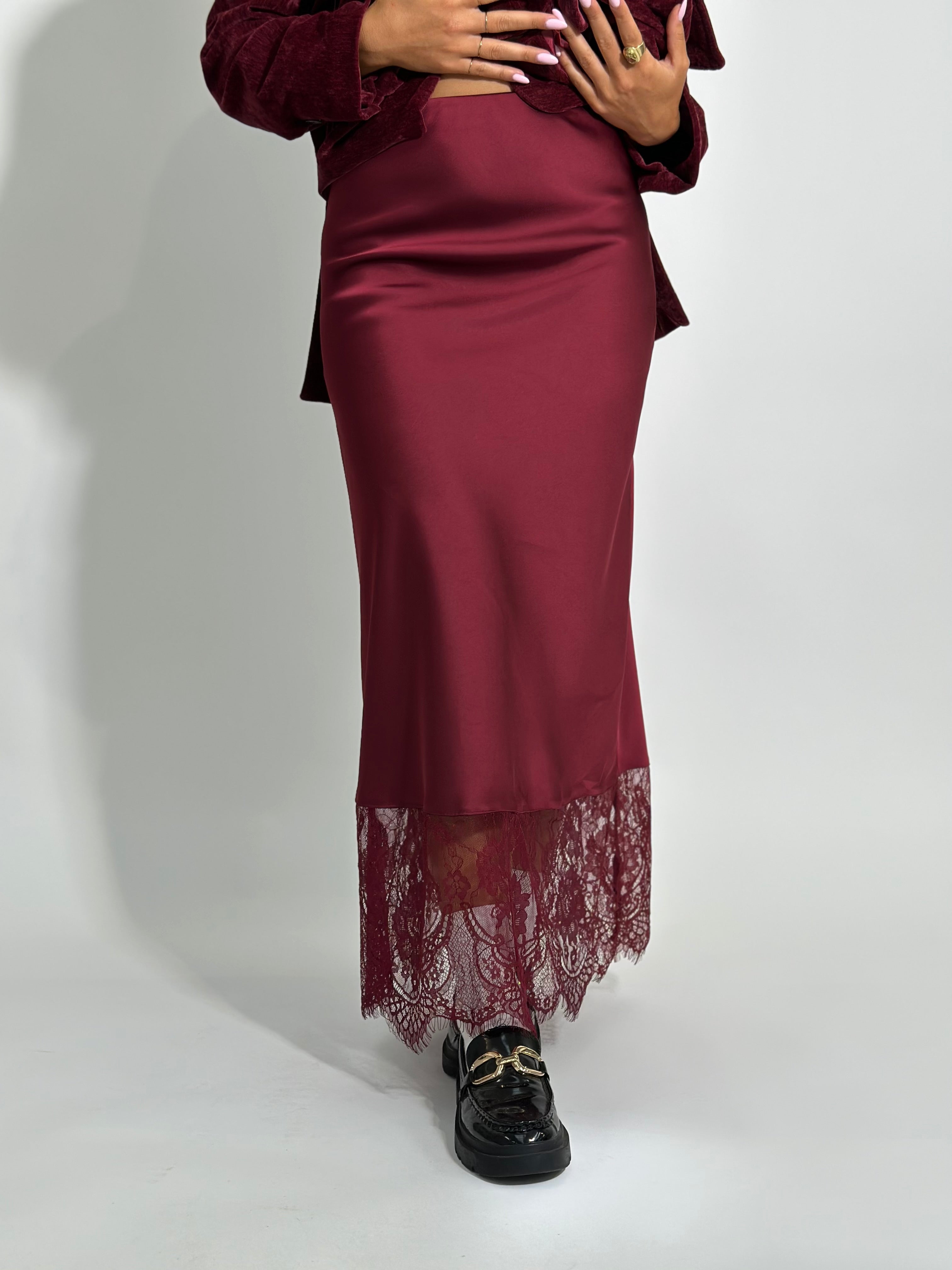 Gonna satin pizzo 4169 BORDO'