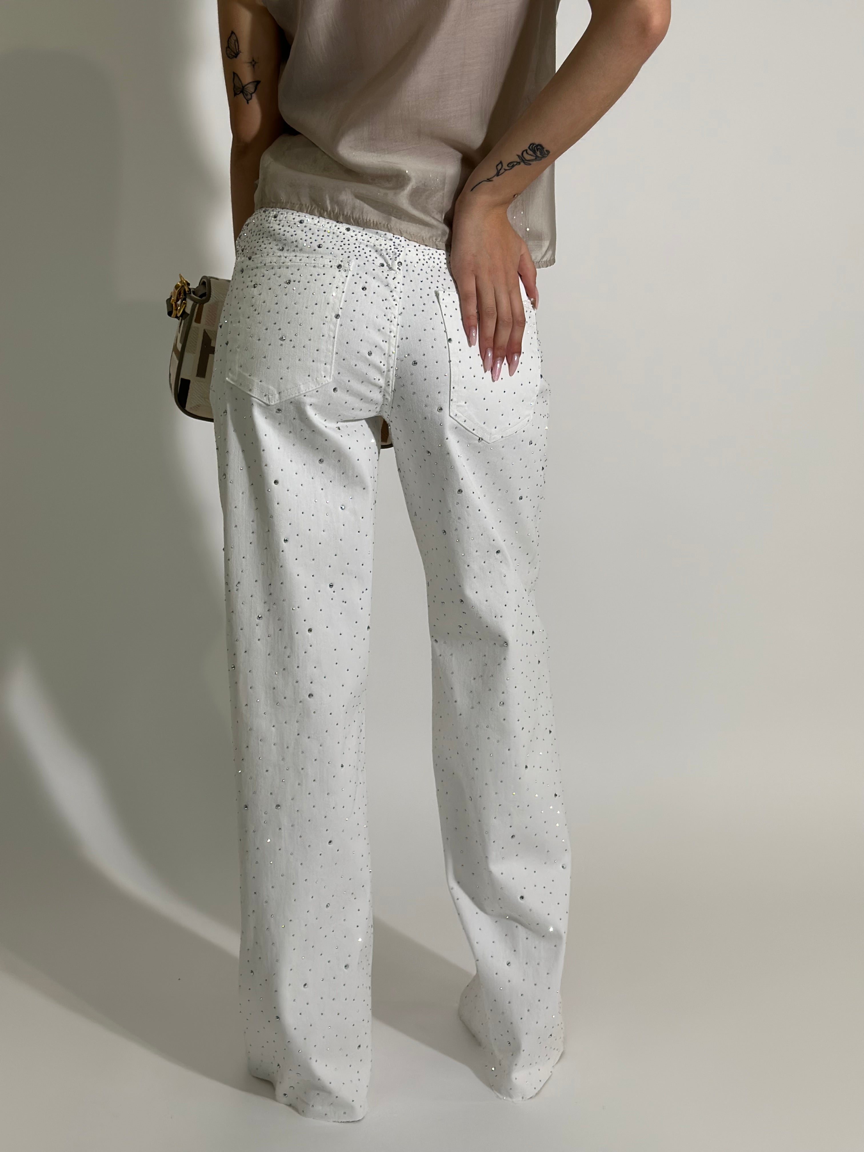 Pantalone micro borchie 21106 BIANCO