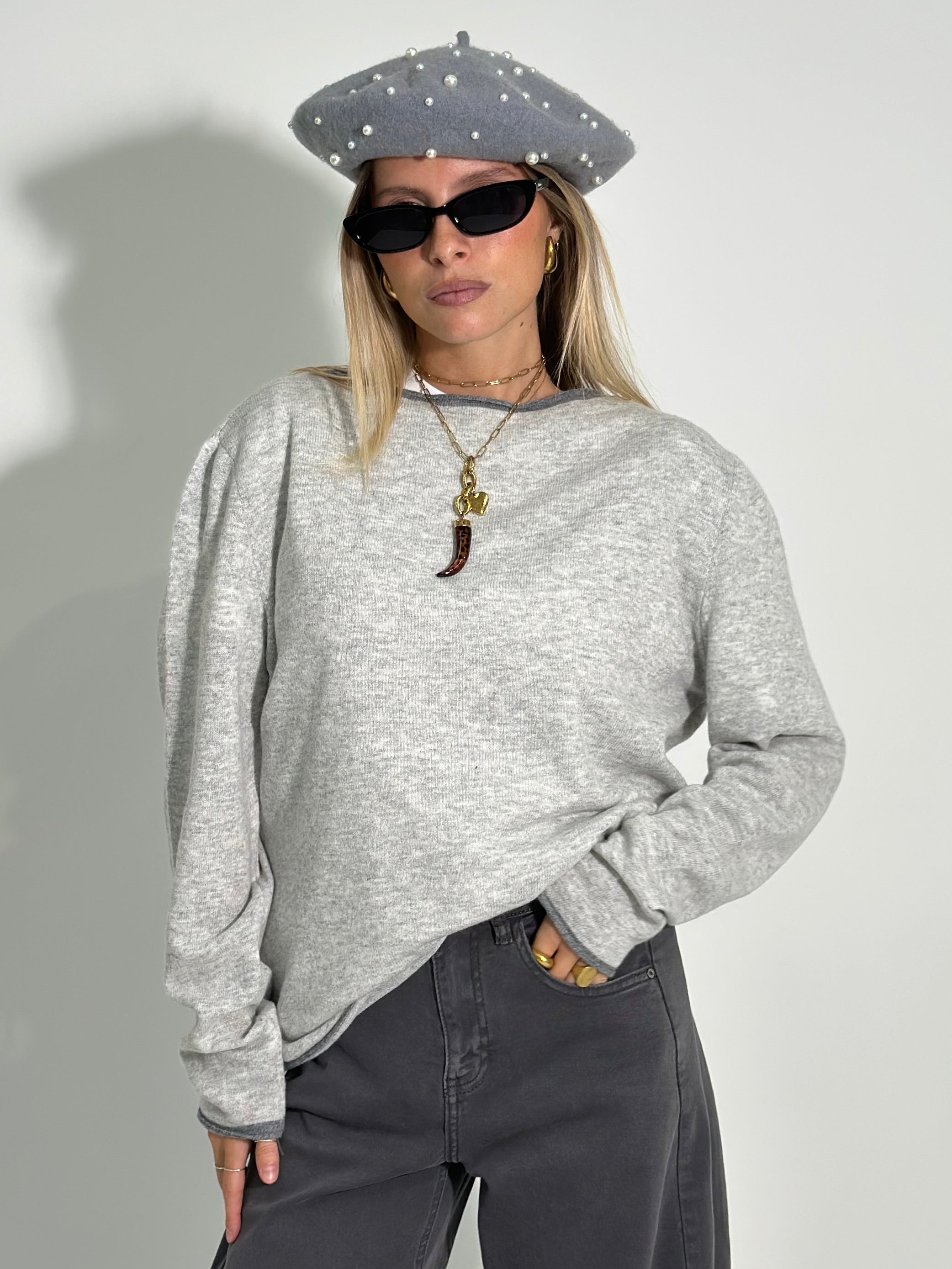 Maglia cashmere blend Bicolore 6635 G. CHIARO