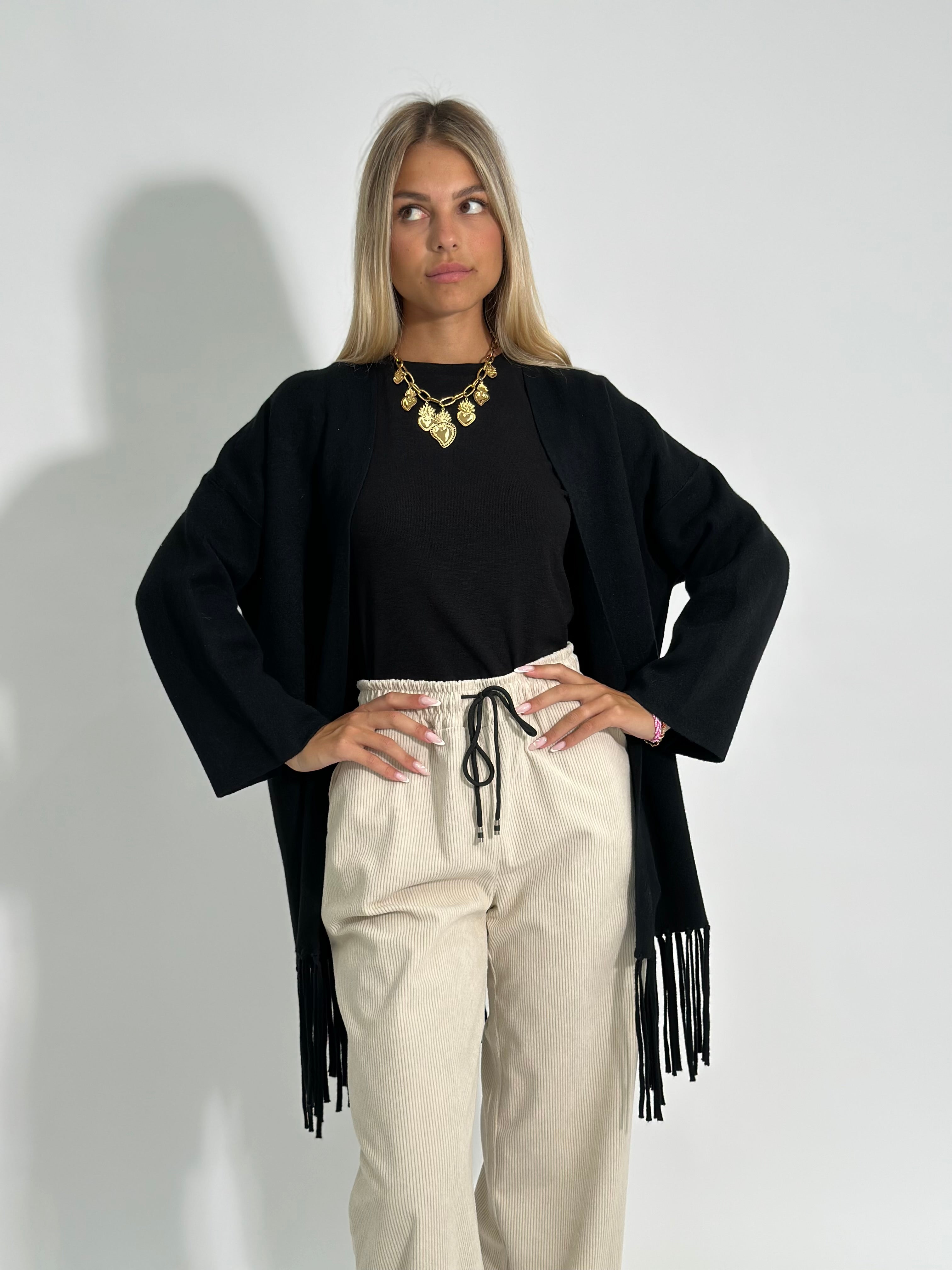 Cardigan frange DL7296 NERO