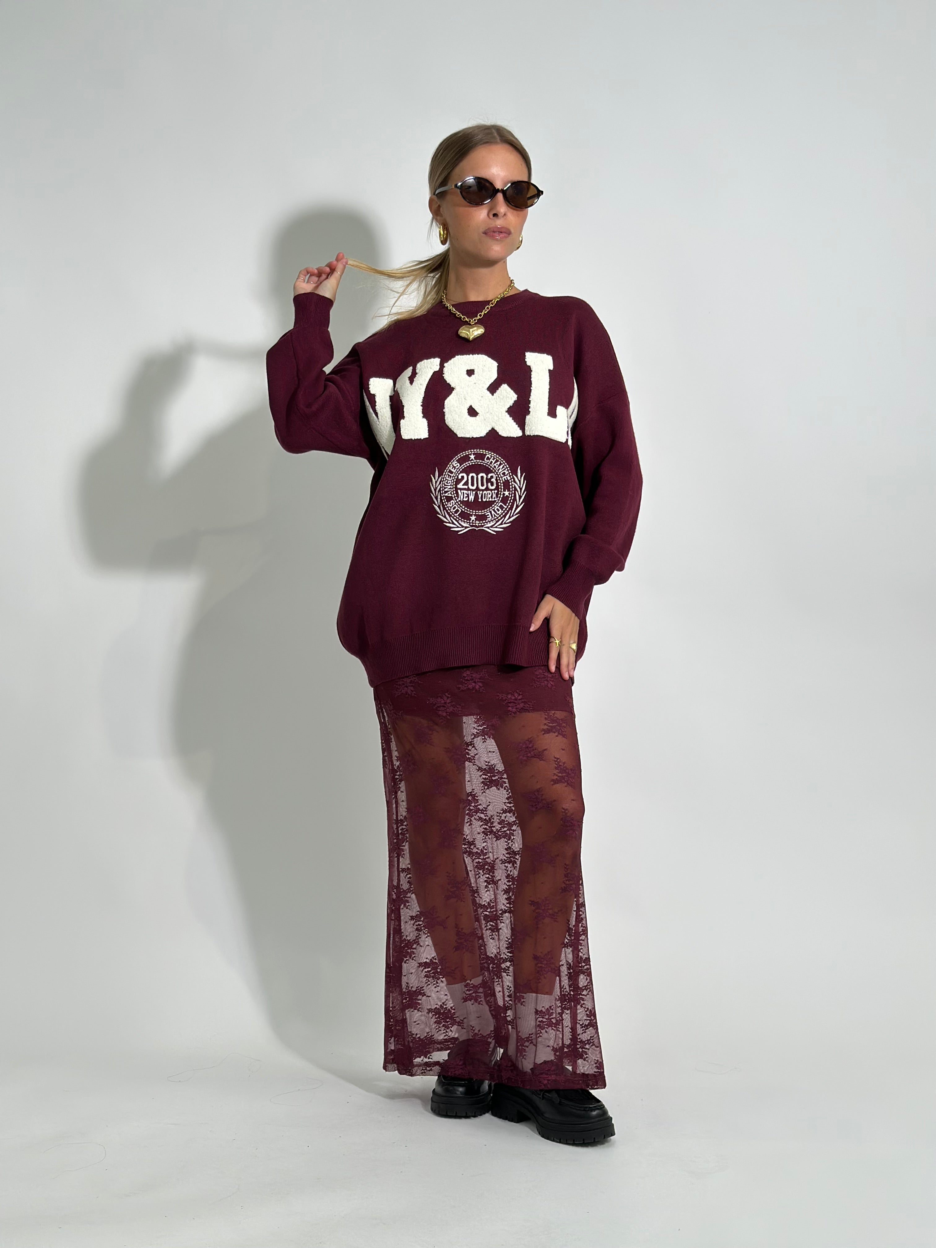 Gonna pizzo L5087 BORDO'