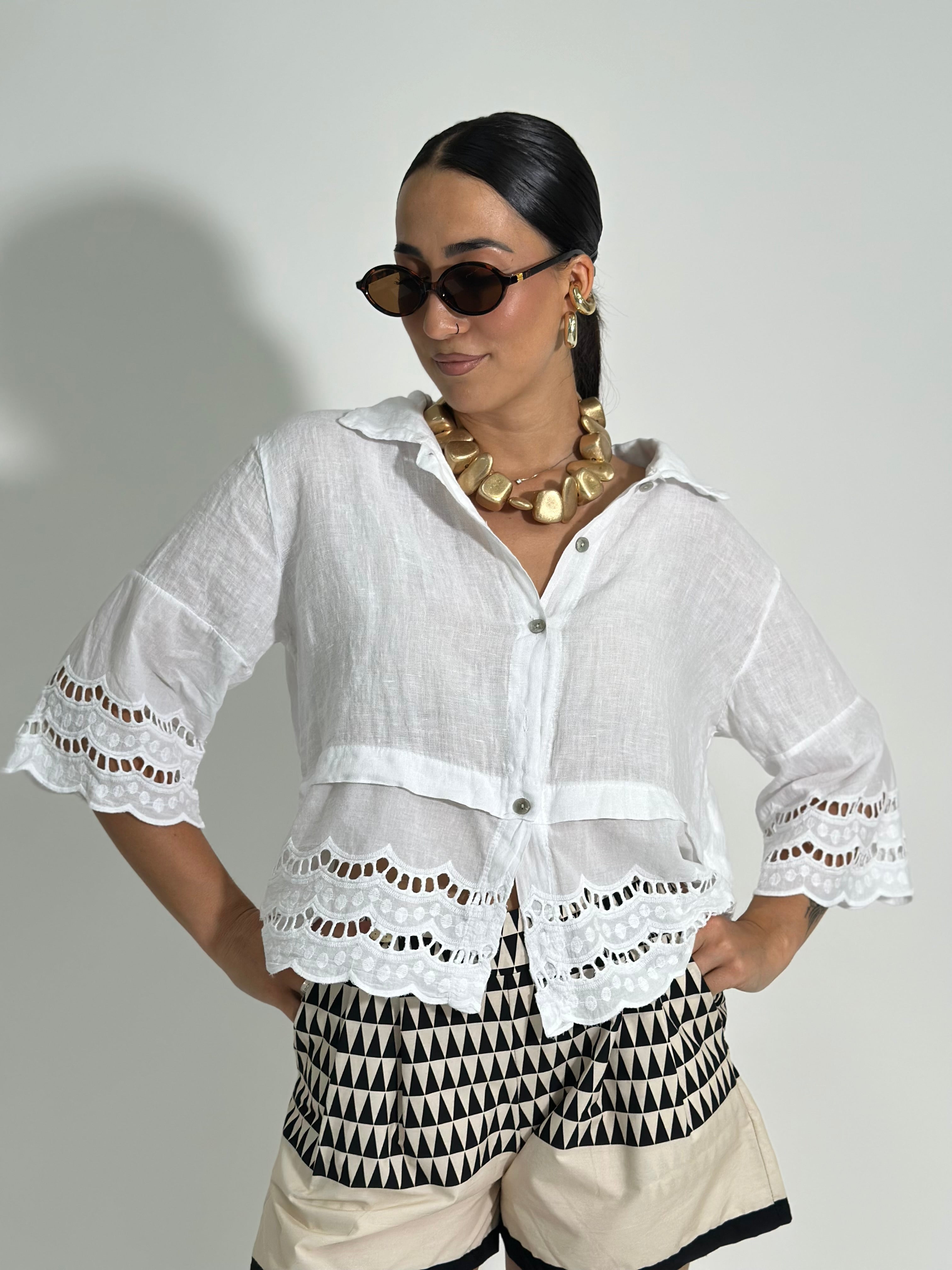 Camicia lino + sangallo 1788 BIANCO