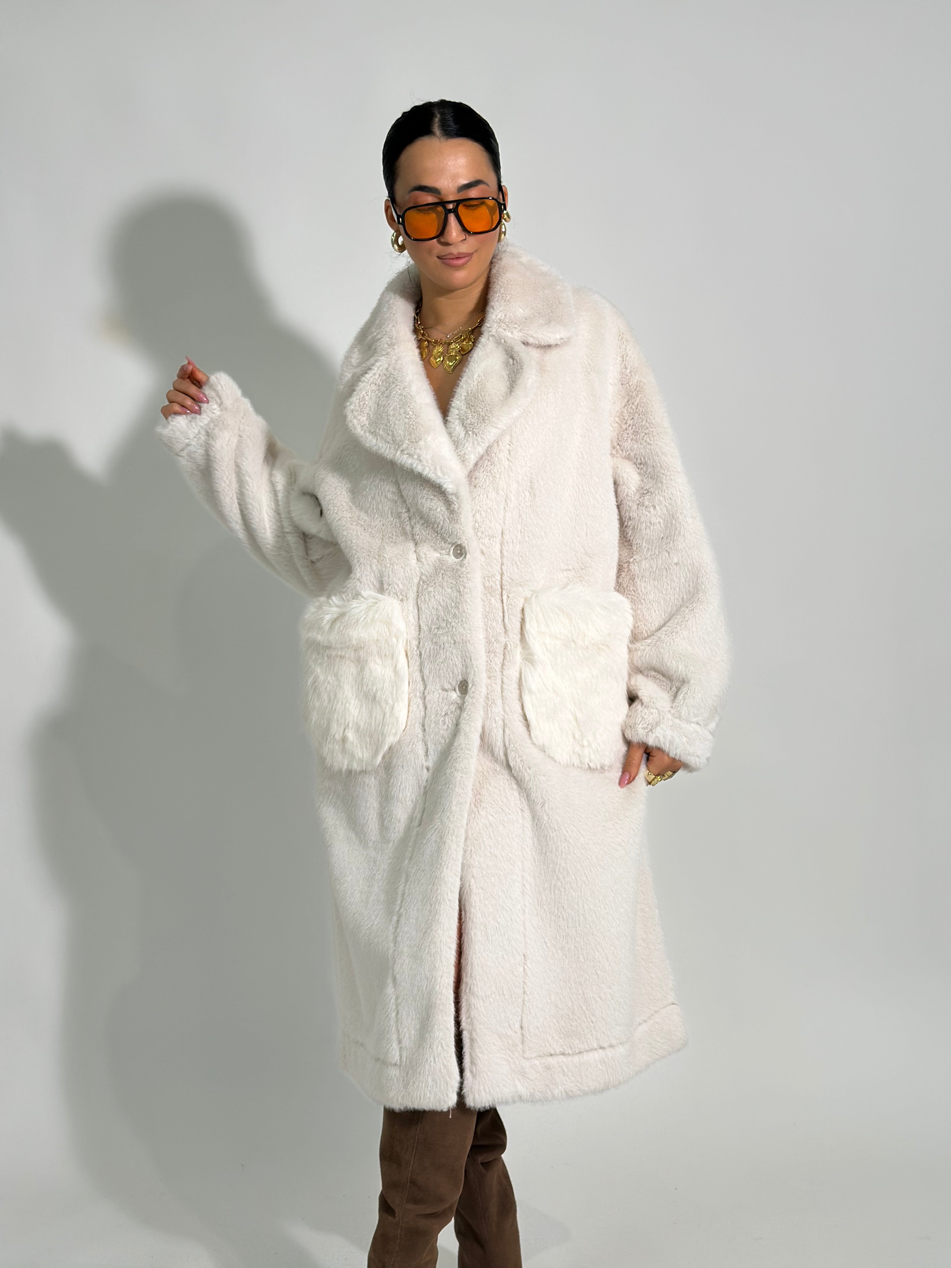 Cappotto double pelliccia TR8556 BIANCO