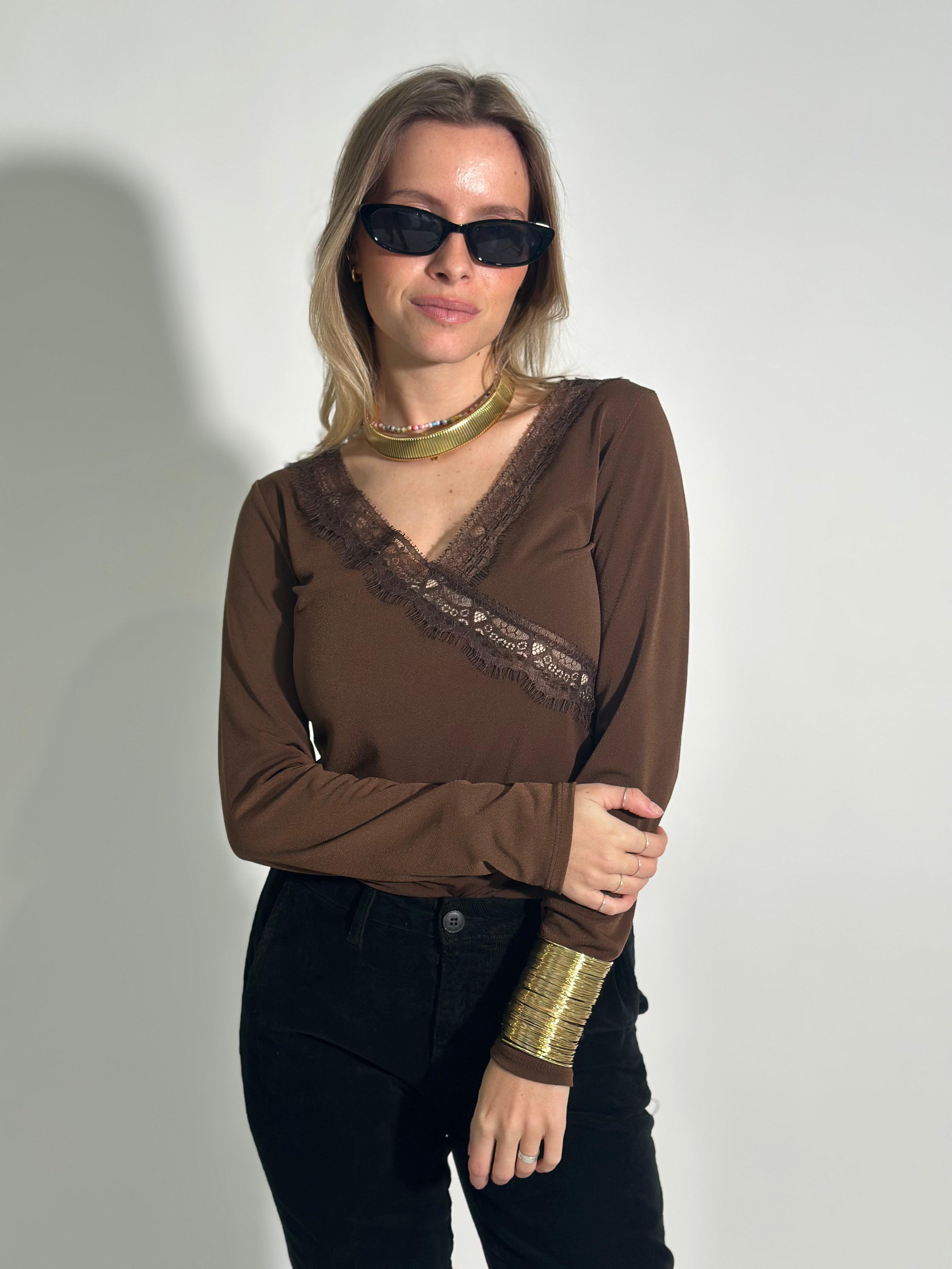 Maglia scollo V pizzo 55728