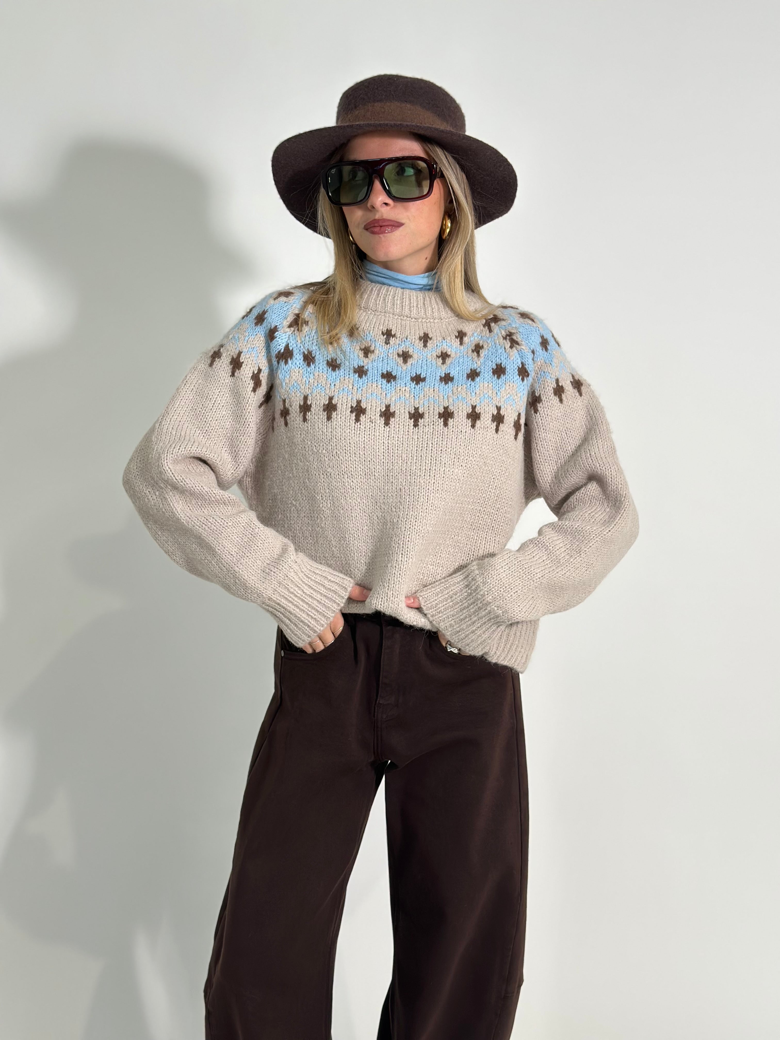 Maglia intarsio L3651 ECRU