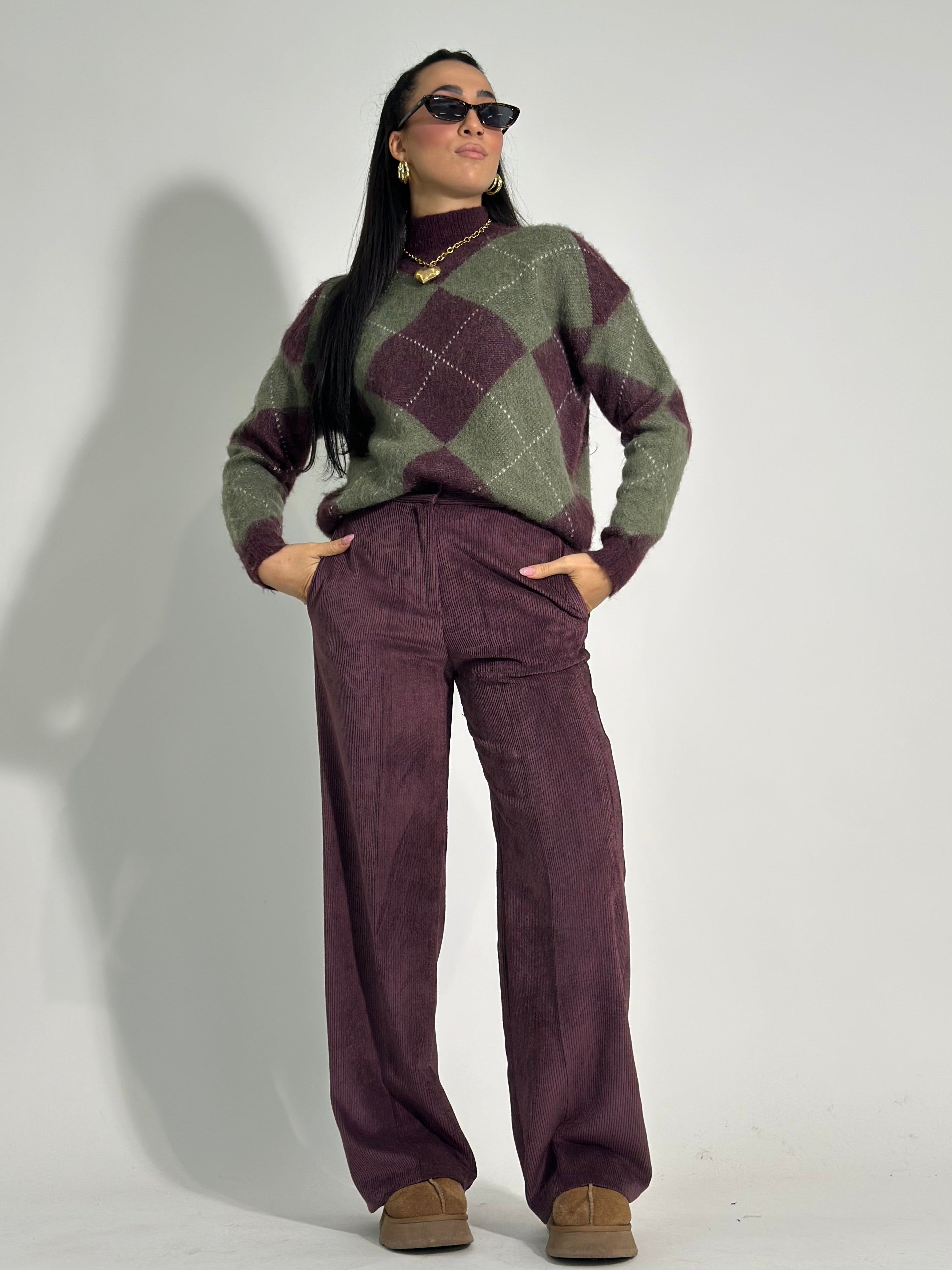 Pantalone velluto 7016 BURGUNDY