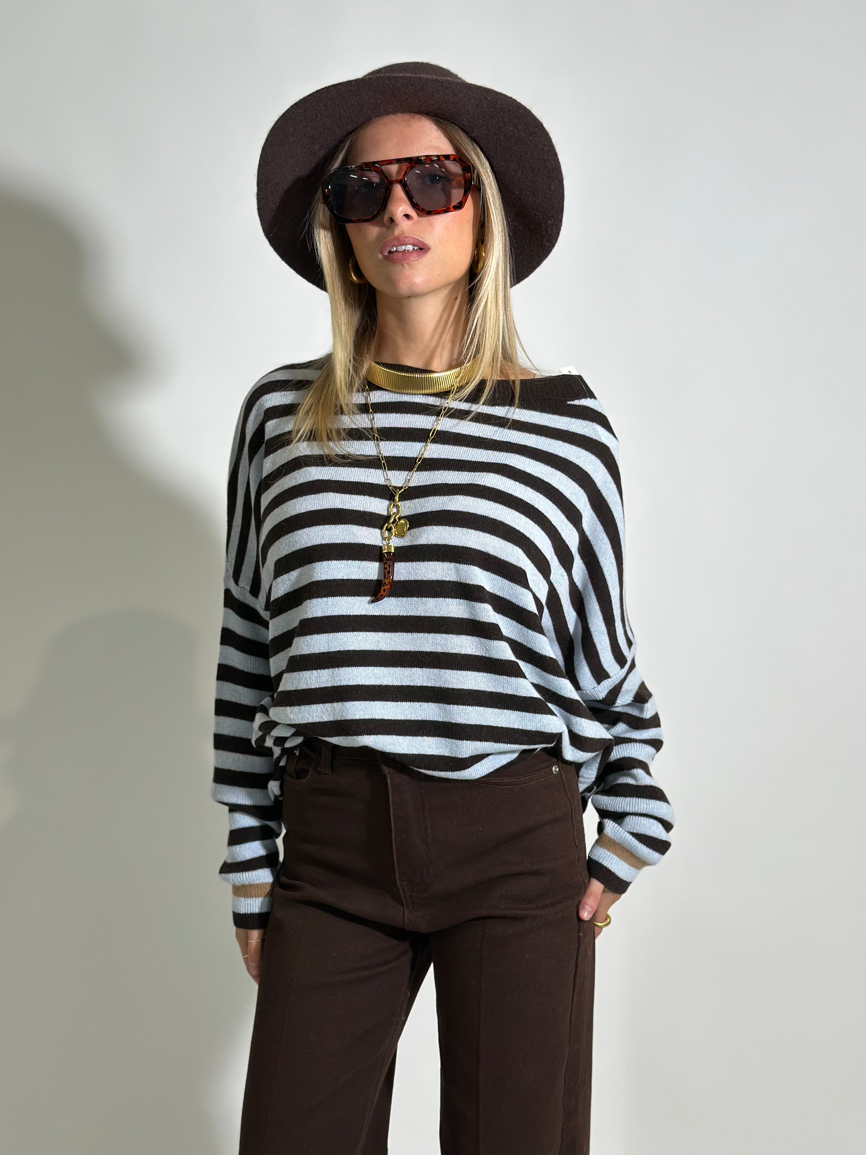 Maglia cashmere blend riga 10225 AZZURRO