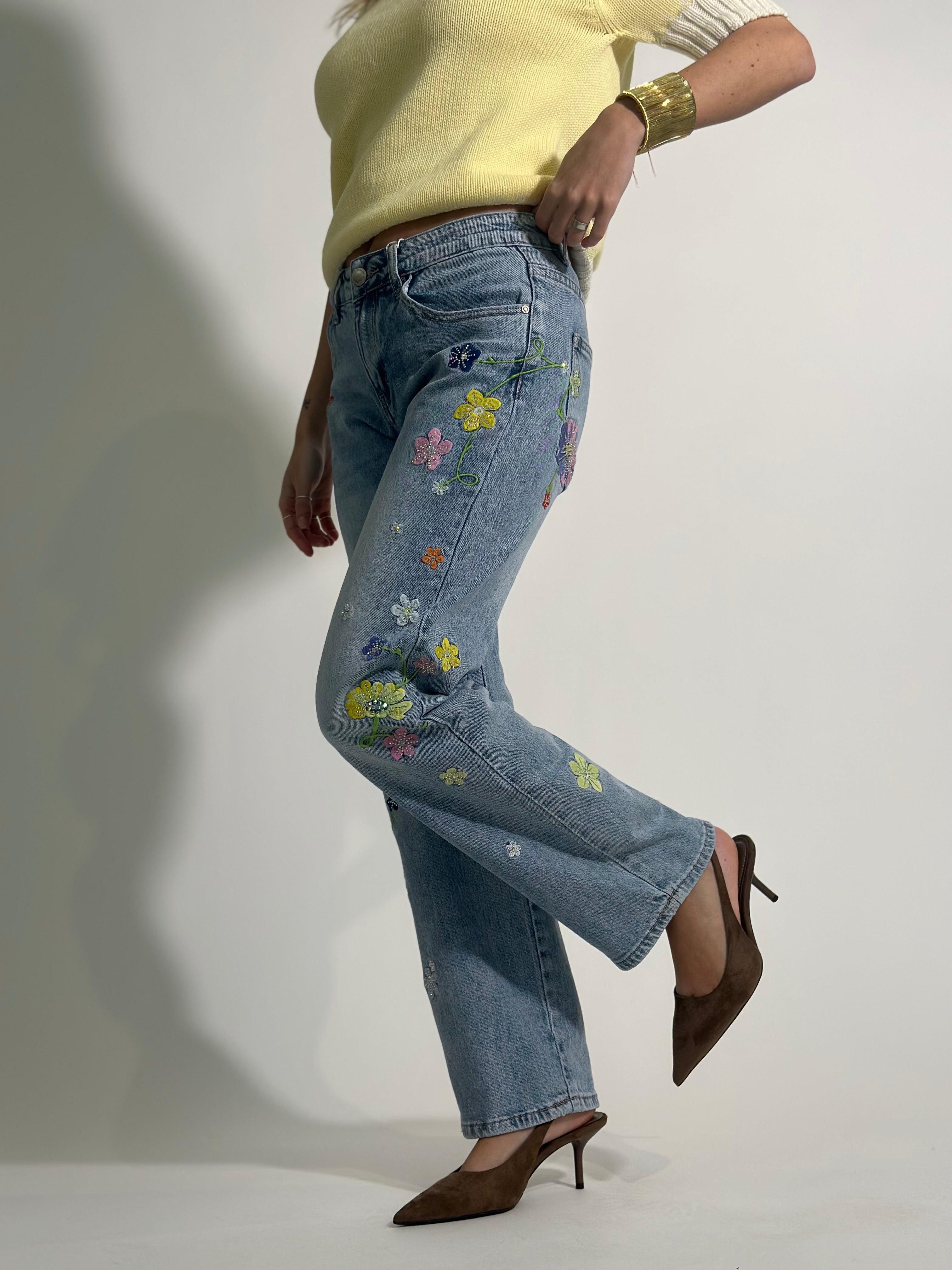Jeans fiori ricamo 5396