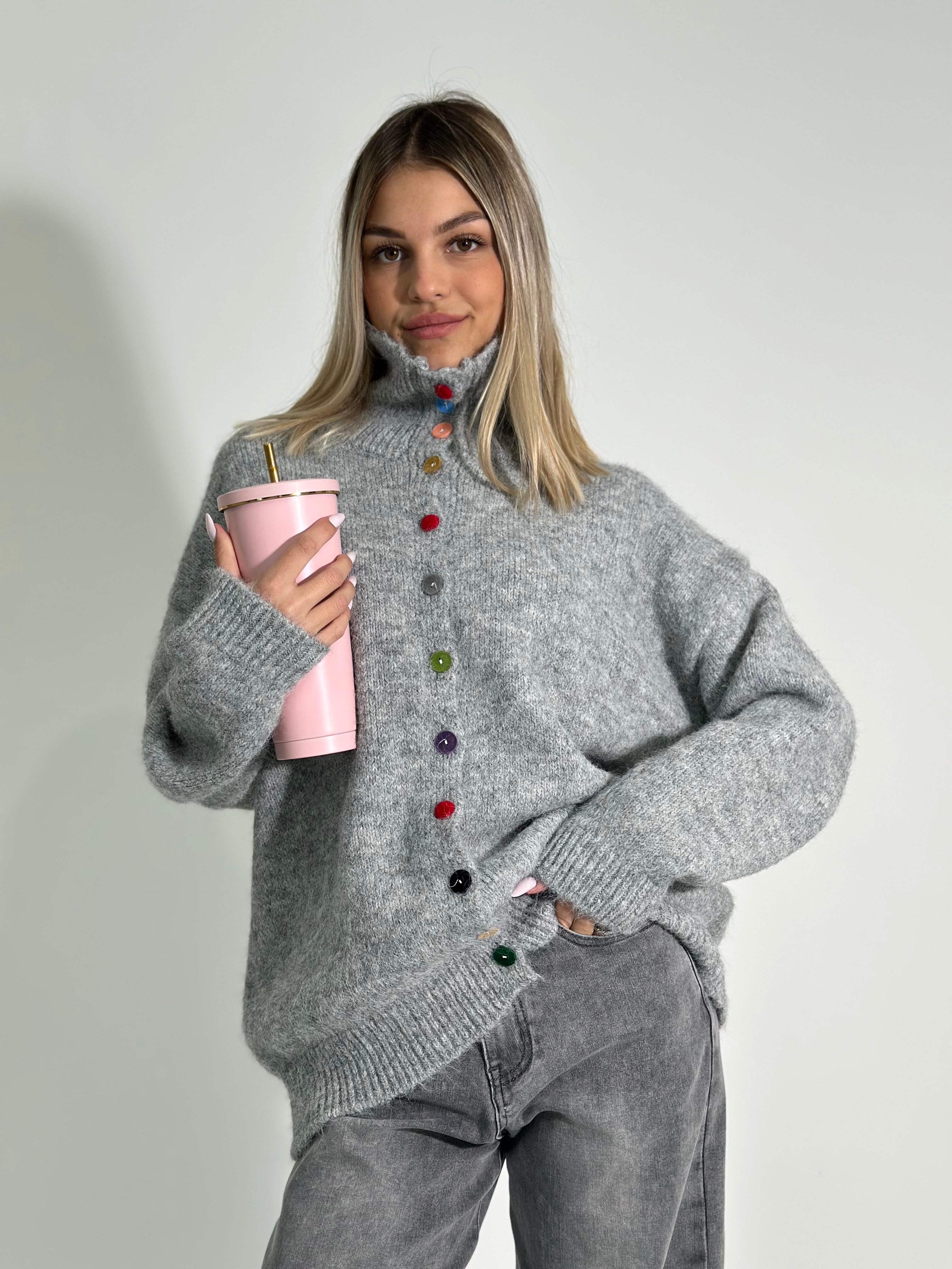 Maglia bottoni color W46790 GRIGIO