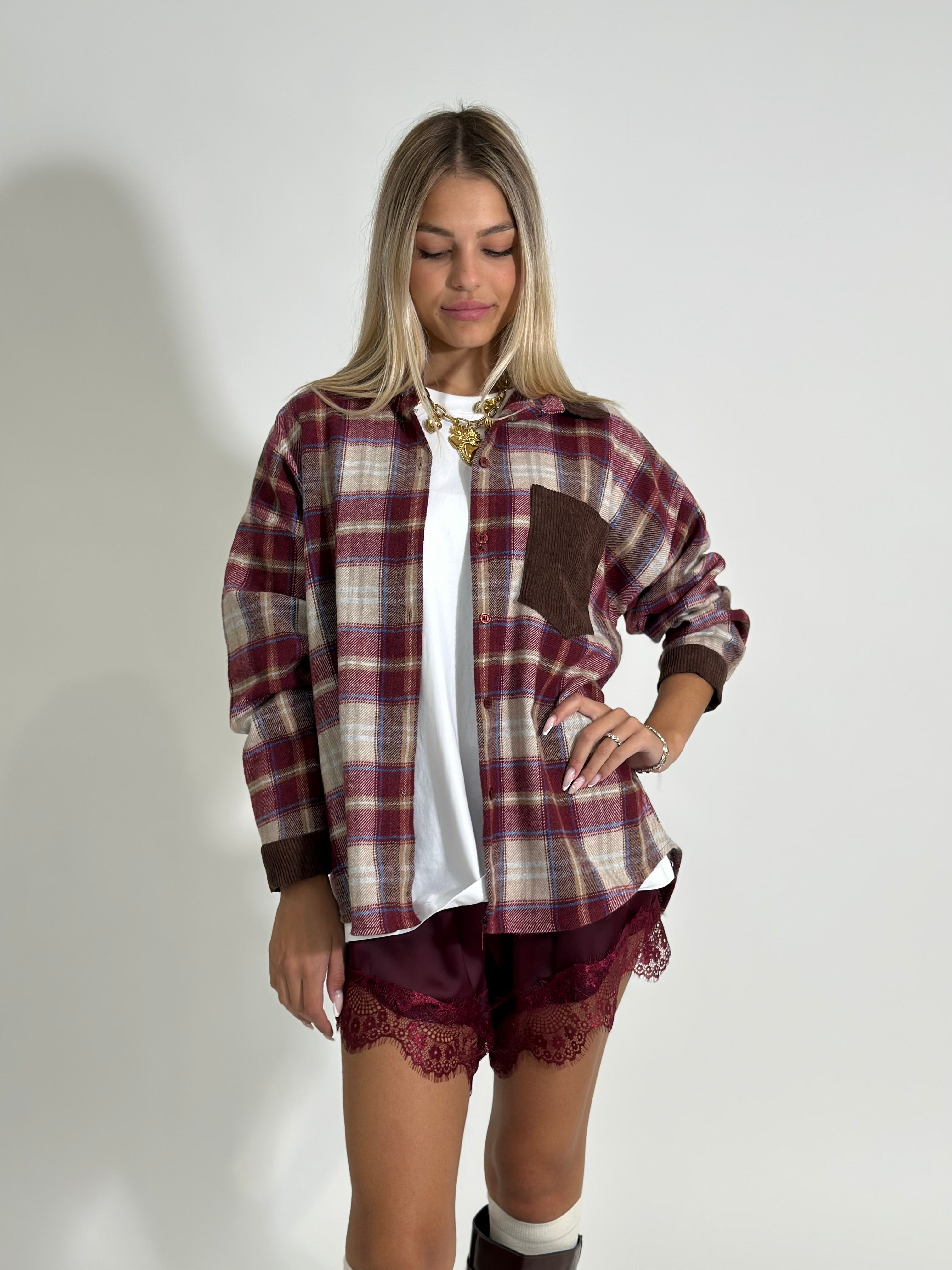 Camicia check velluto 25683 BURGUNDY