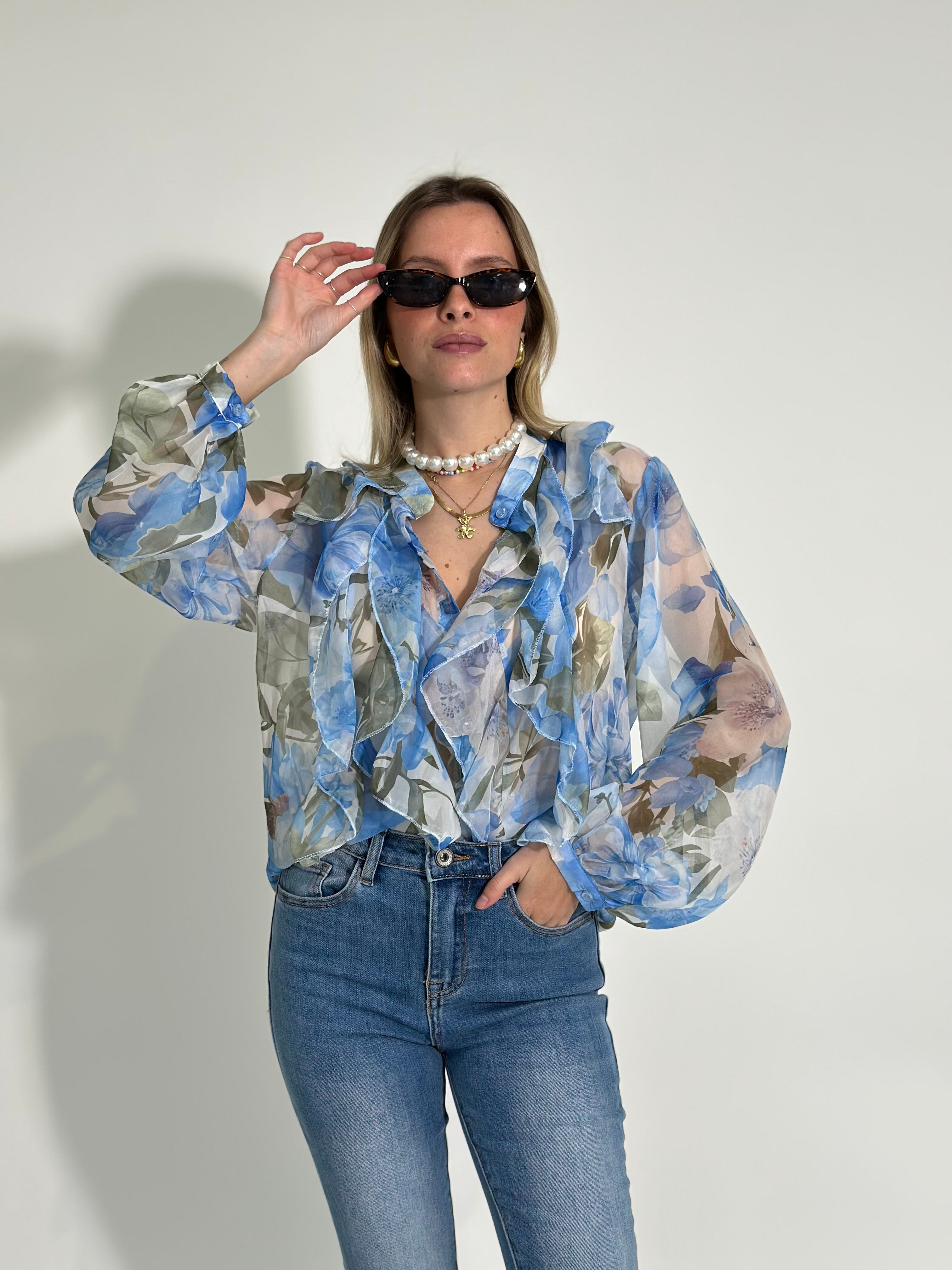 Camicia fiori 3692 AZZURRO