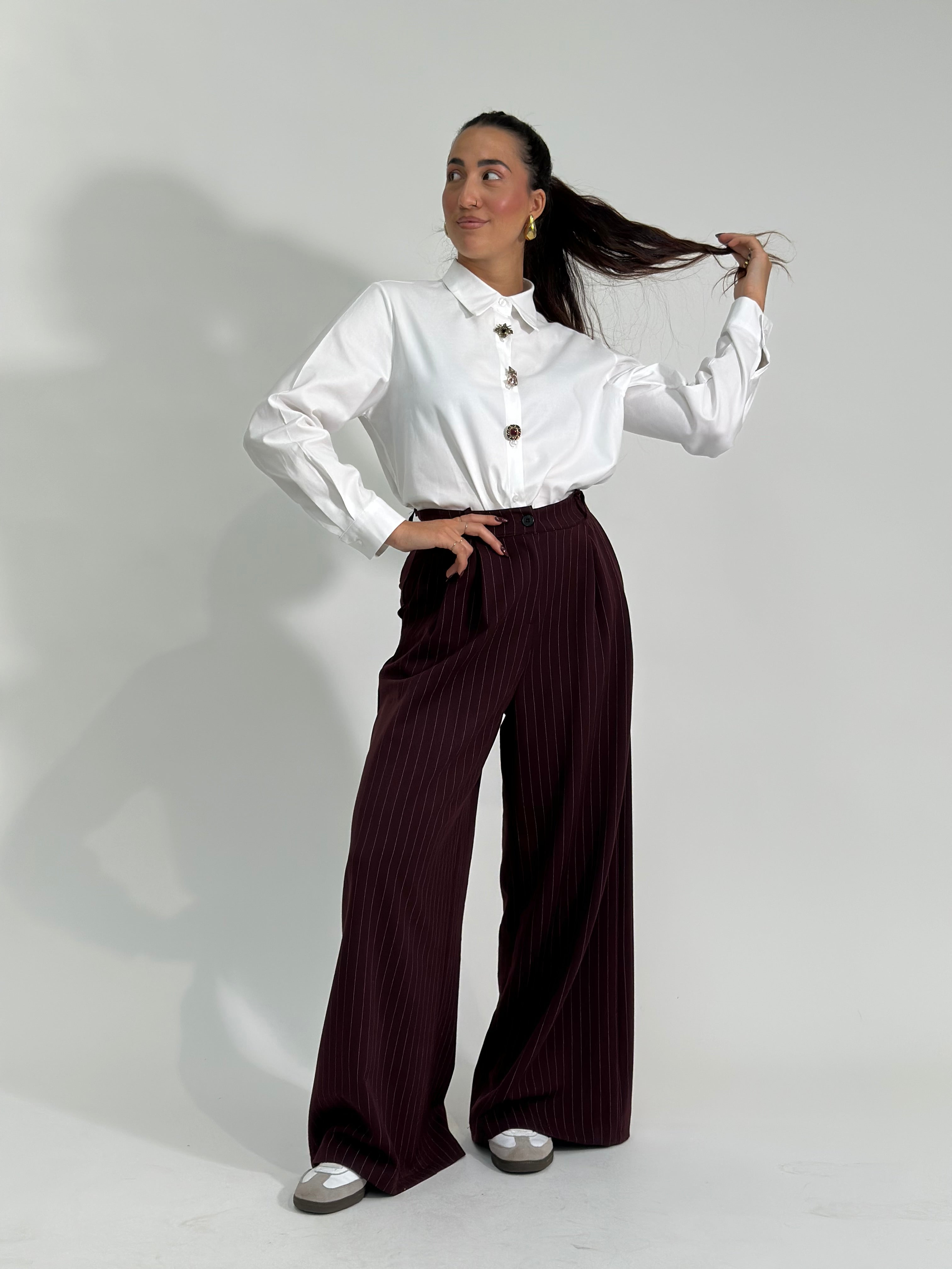 Pantalone gessato 7158 BURGUNDY