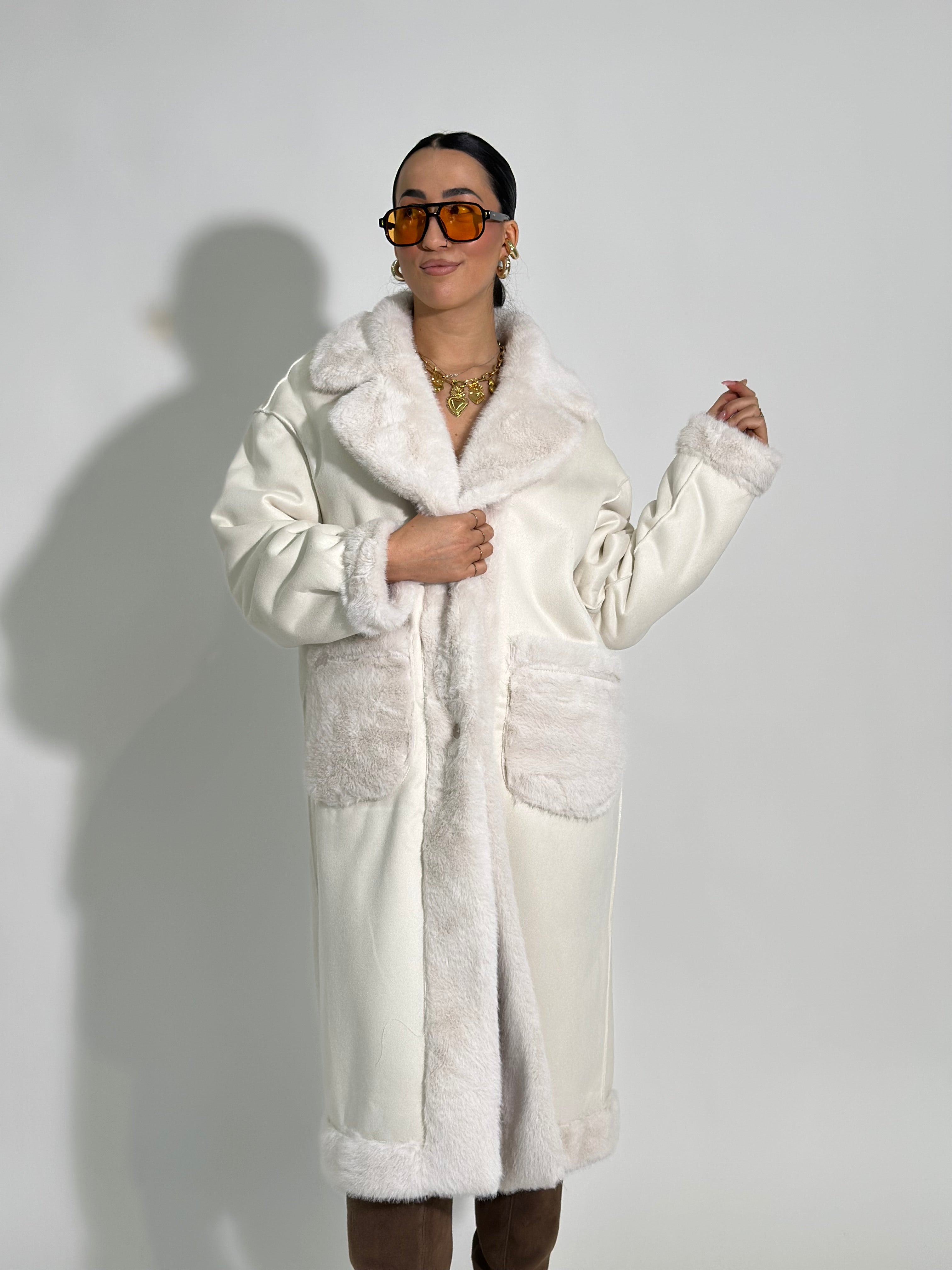 Cappotto double pelliccia TR8556 BIANCO