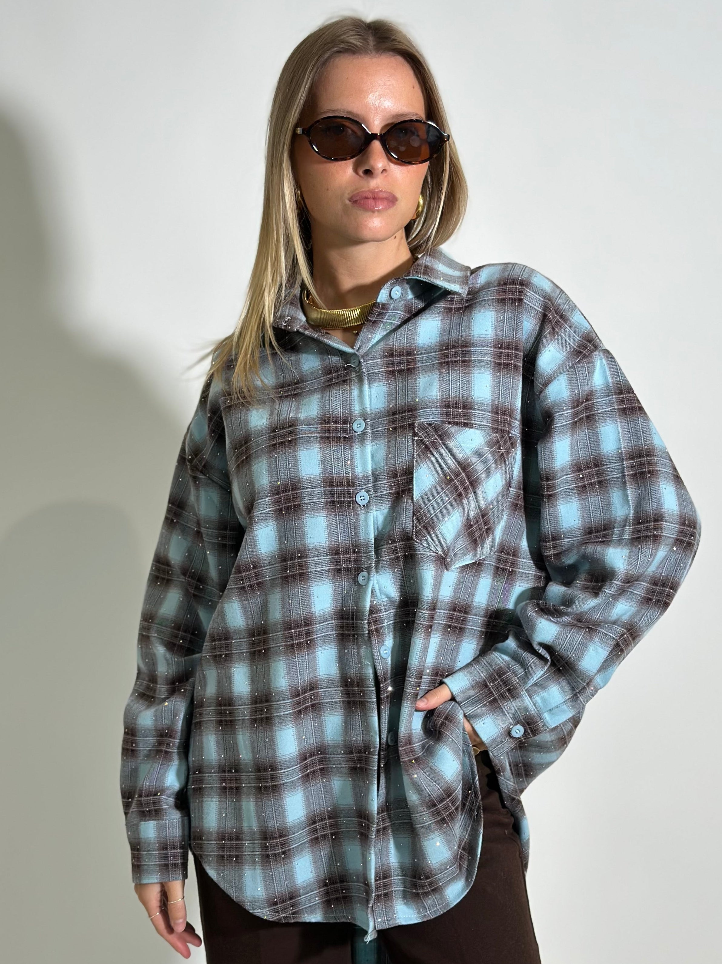 Camicia quadri strass 19108