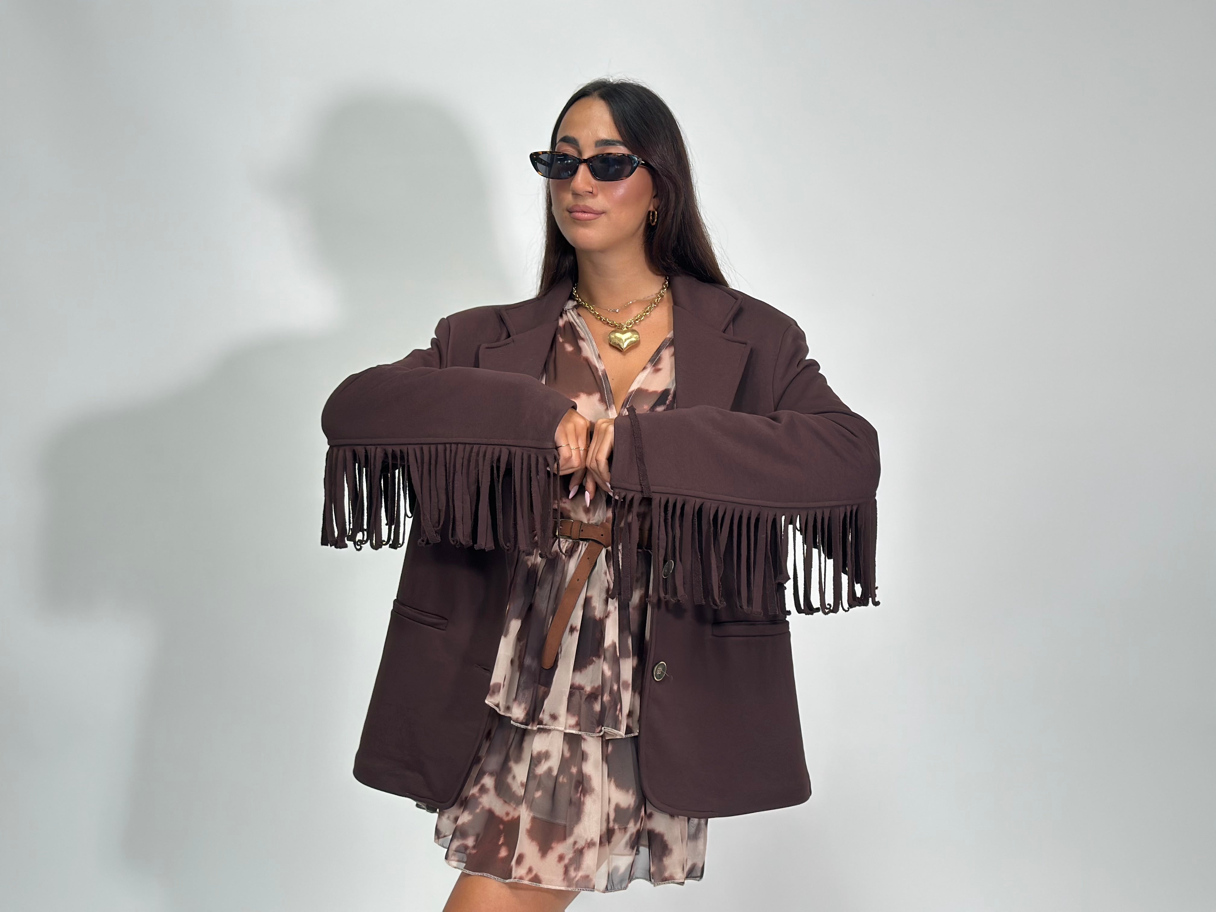 Giacca frange 02841 MARRONE