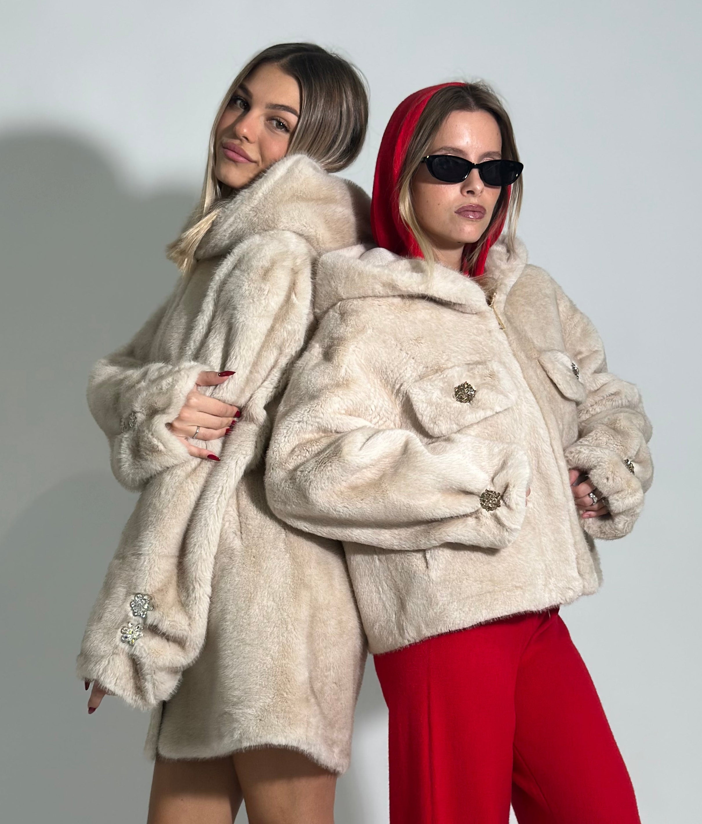 Pelliccia midi bottone gioiello 0263 BEIGE