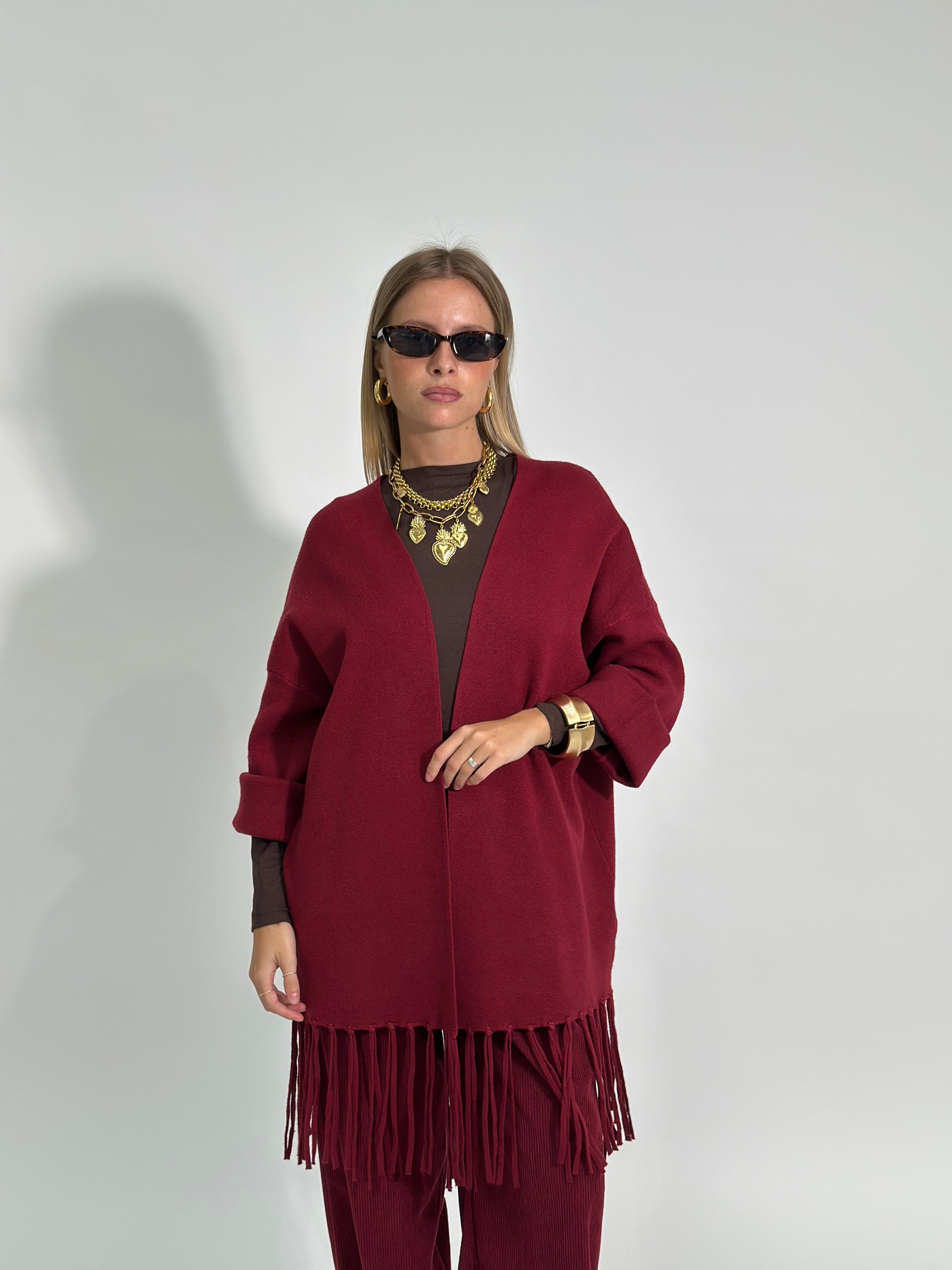 Cardigan frange DL7296 BURGUNDY