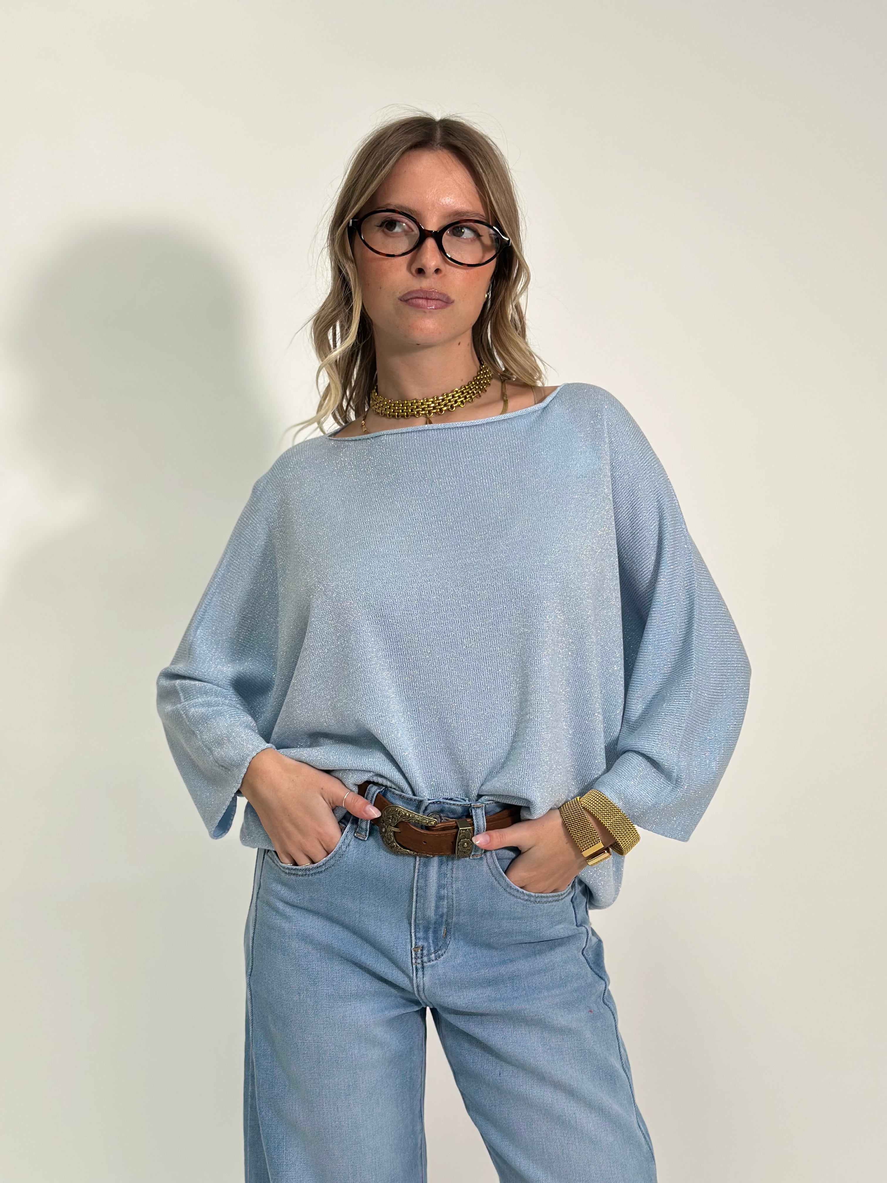 Maglia lurex scollo barca 3161