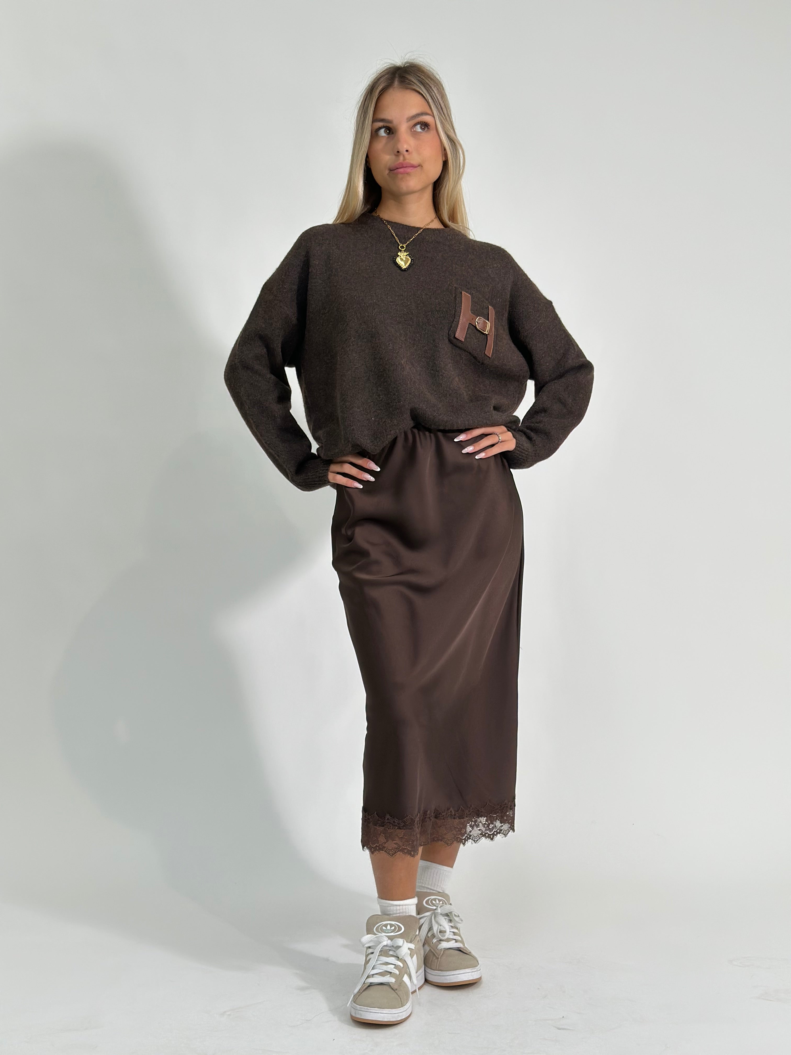 Gonna satin pizzo 2711 MORO