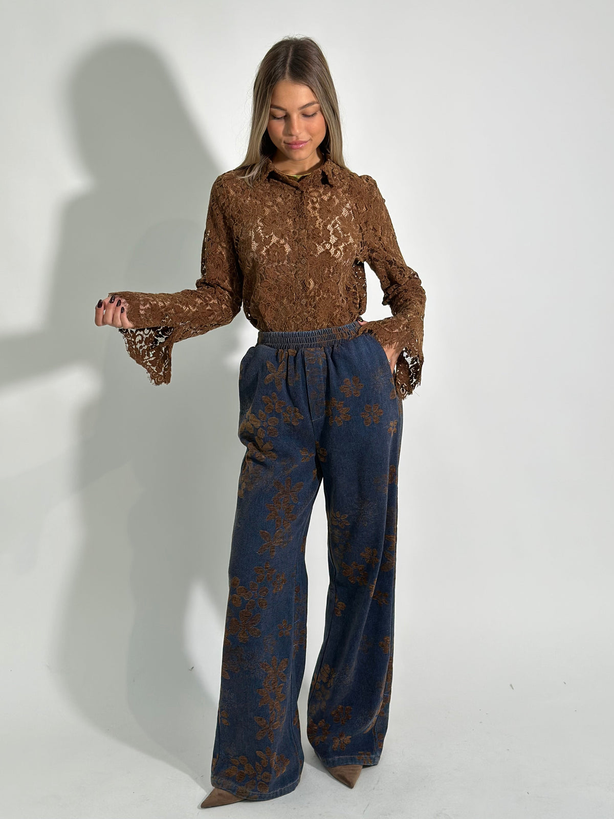 Pantalone floccato fiore 3123