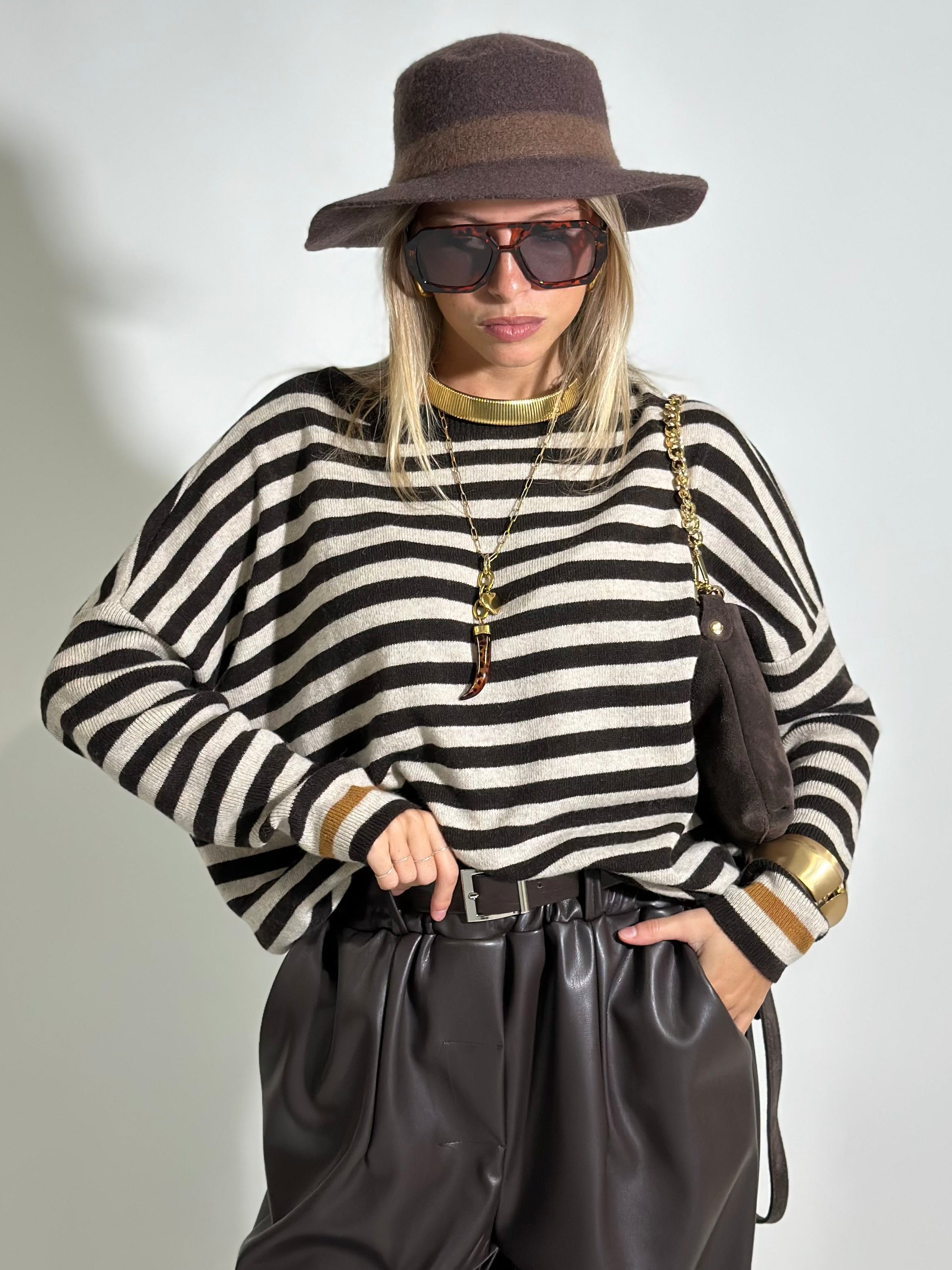 Maglia cashmere blend riga 10225 MORO