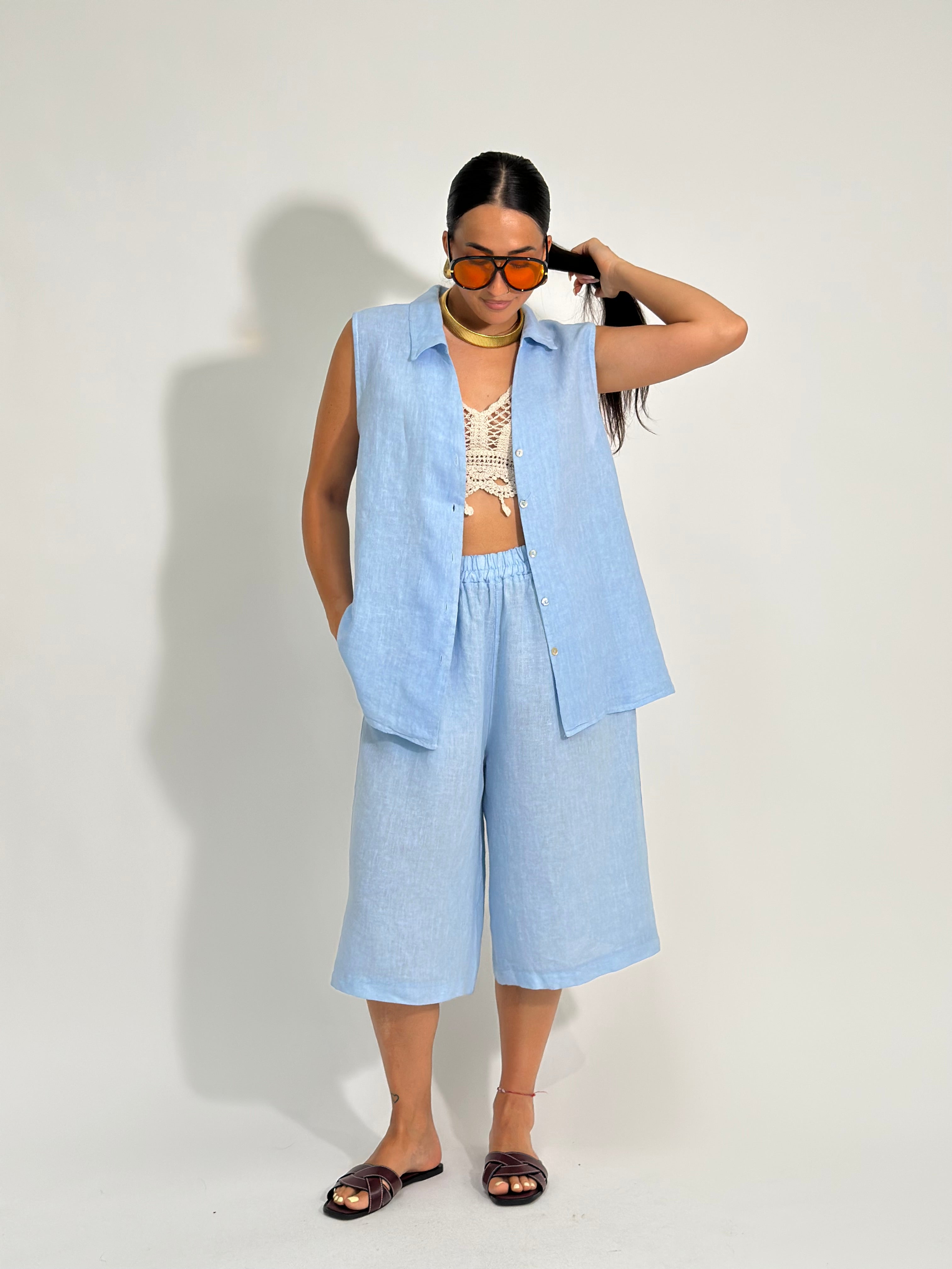 Bermuda maxi lino 7305 AZZURRO