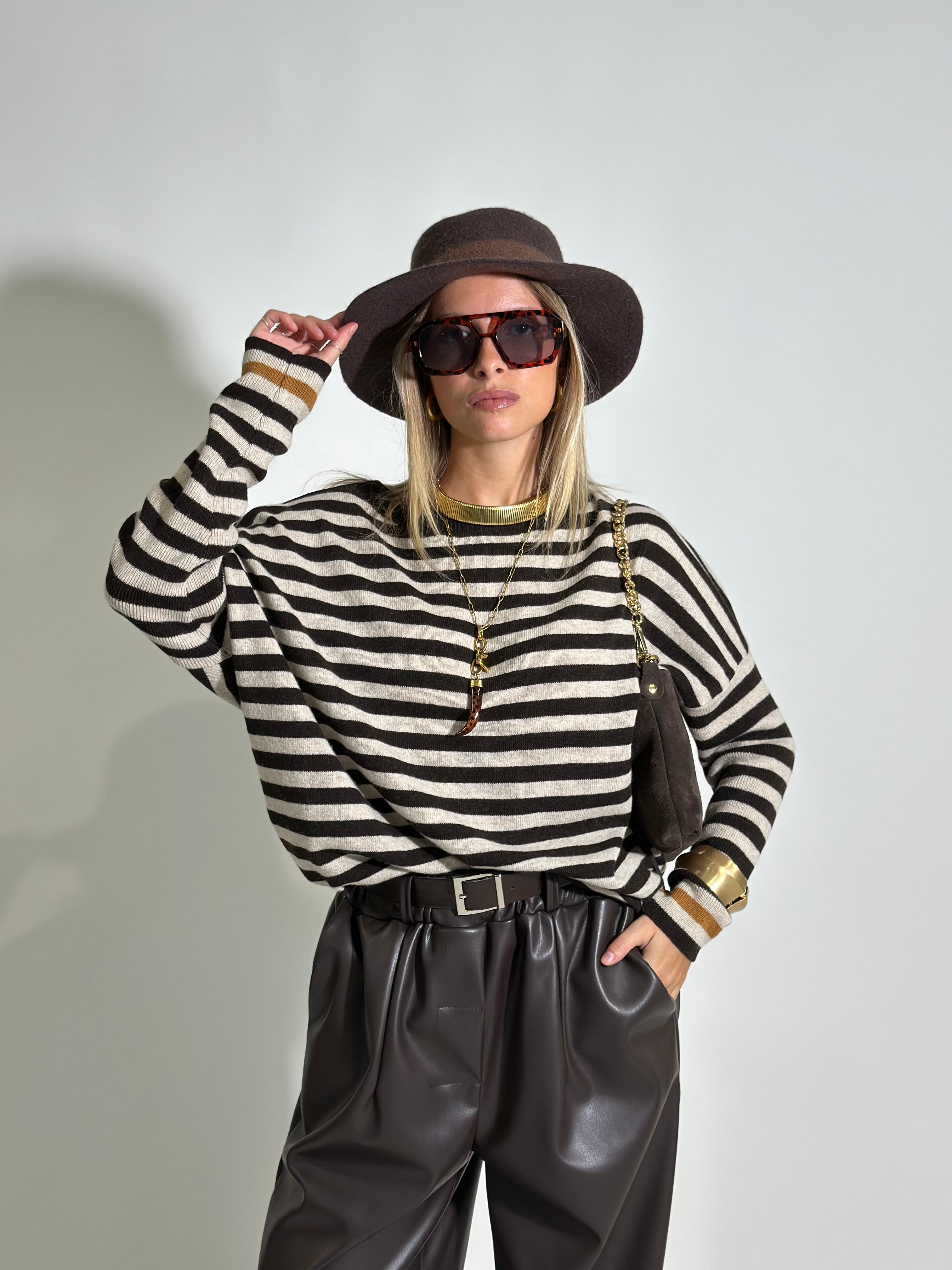 Maglia cashmere blend riga 10225 MORO